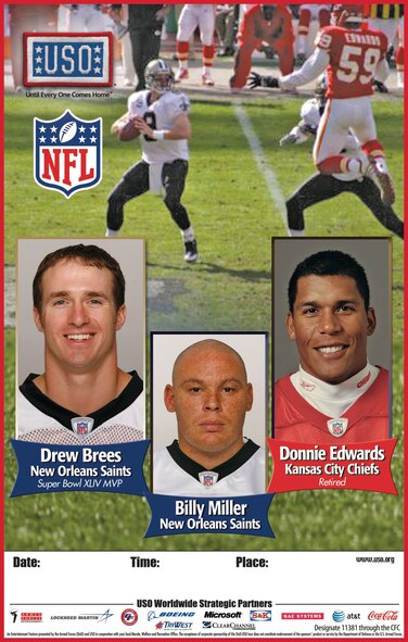 Drew Brees and NFL stars to visit Incirlik March 23 through 25. (contributed poster) 