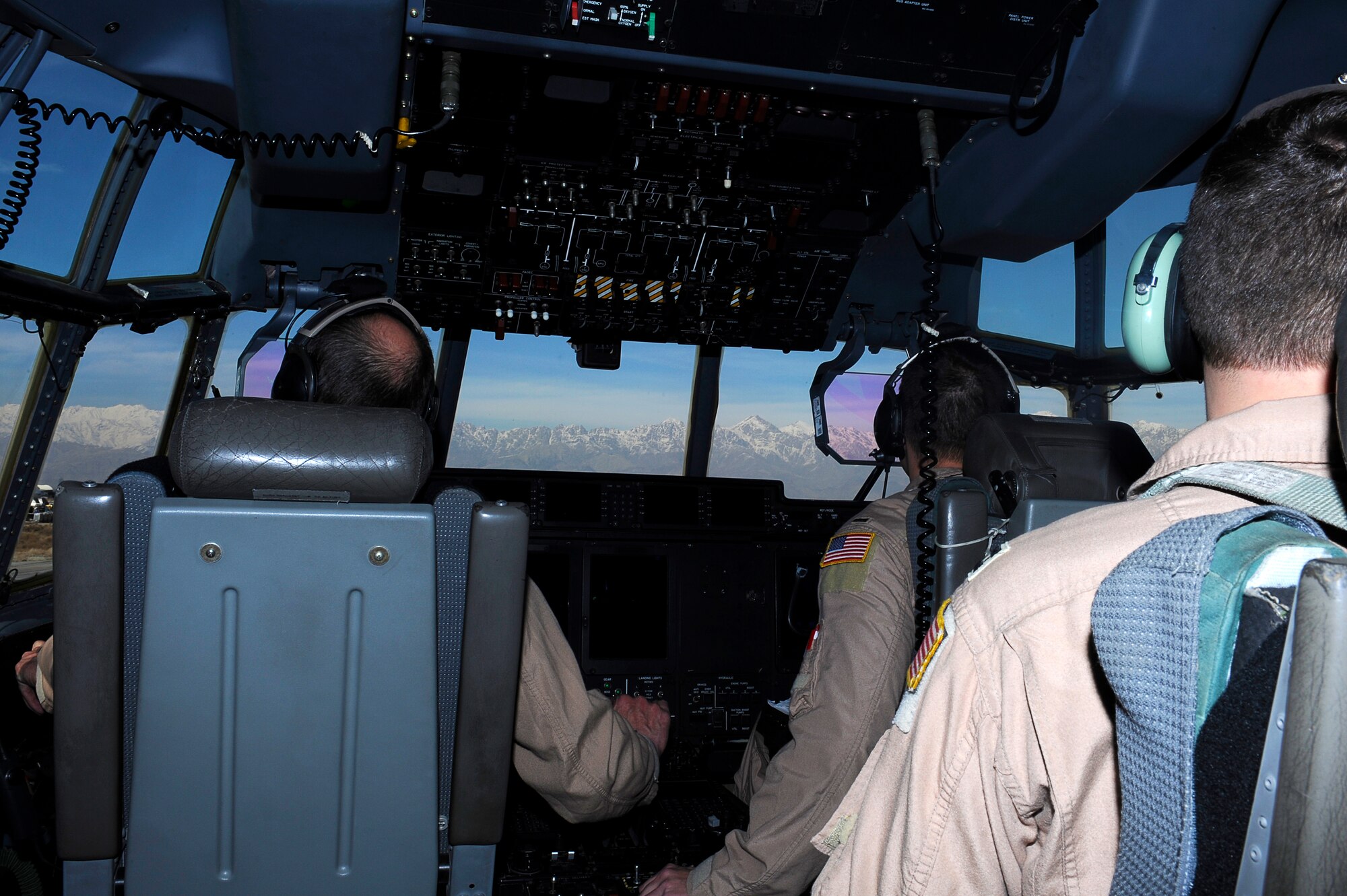 U.S. Air Force crew lands a C-130j on Bagram Airfield, Afghanistan, March 2, 2010. (U.S. Air Force photo by/ Tech. Sgt. Jeromy K. Cross/released)




