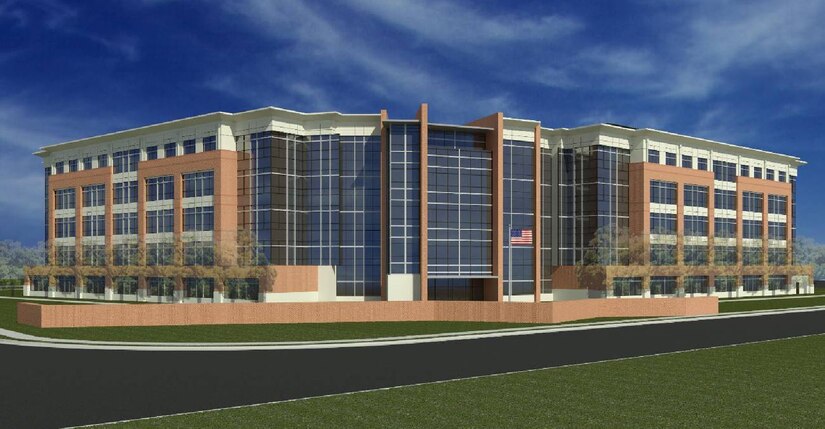 An artist’s rendition shows the outside of The William A. Jones III Building on Andrews Air Force Base, Md. Planned tenants for the $114.3 million facility include the Air Force District of Washington and 316th Wing staffs, and more than 2,000 Headquarters Air Force personnel displaced as a result of BRAC 2005 and antiterrorism/force protection standards.
