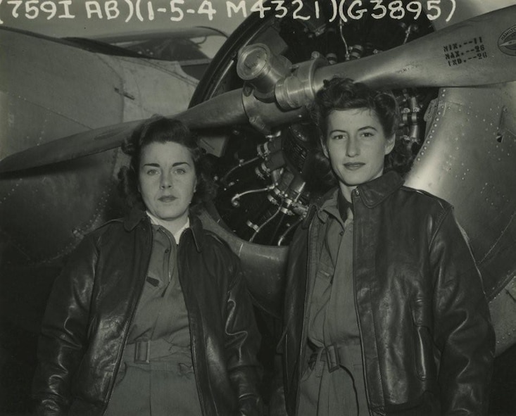 MOODY AIR FORCE BASE, Ga. – Helen Trigg and Betty Wright, Women’s Airforce Service pilots who served at Moody in the 1940s, pose next to an aircraft here. The two were assigned to the AT-10 as engineering check and utility pilots. Of the more than 25,000 women who applied to become a WASP, only 1,830 were accepted. (Contributed photo from Texas Woman's University, The Woman's Collection)