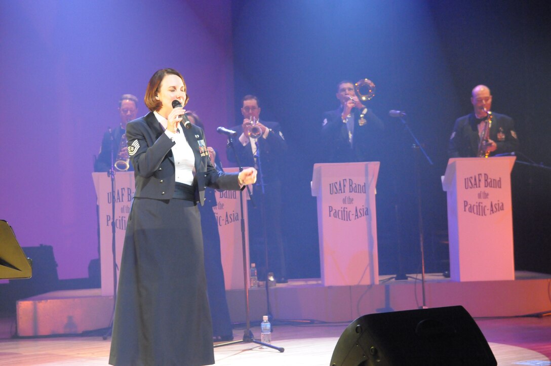 Pacific Trends went on a 10 day road trip to Iwate and Miyagi Prefecture in Japan to perform a “Mega Band” show with members from the USAF Band of the Pacific, Alaska.  The show consisted of rock band with horns for the first half, playing hits from the 60s, 70s, 80s, to include songs from “The Carpenters,” “The Beatles”, and R&B classics, as well as Japanese popular songs.  The inspired crowd danced to the “Twist” and “JB Goode”; all dancers received a copy of Pacific Trends’ latest CD.  These friendship concerts were full of variety, and made a lasting impression on the Japanese public