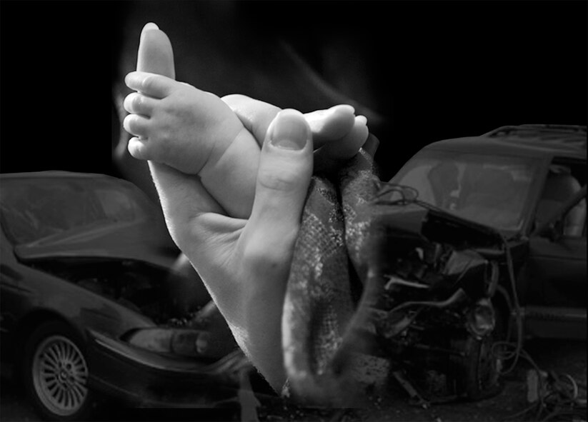 Complacency and speed can impact lives in an instant. Highways are dangerous because drivers are too careless. They don't realize a lot can happen on the way home. (hands photo by Tech. Sgt. Samuel Bendet/digital composite by Sammie W. King)

