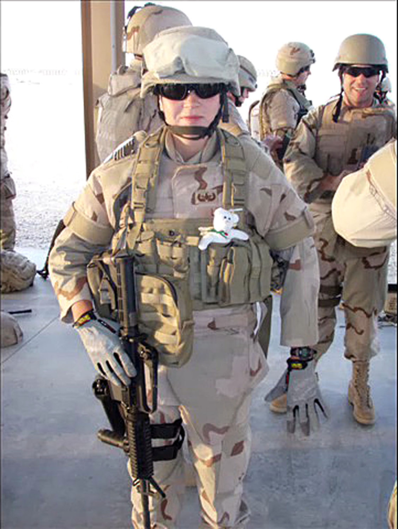 Senior Airmen Elizabeth Loncki in Iraq. She was killed Jan. 7, 2007, as her explosive ordnance disposal team tried to dismantle a car bomb planted near Baghdad, Iraq. (U.S. Air Force photo)