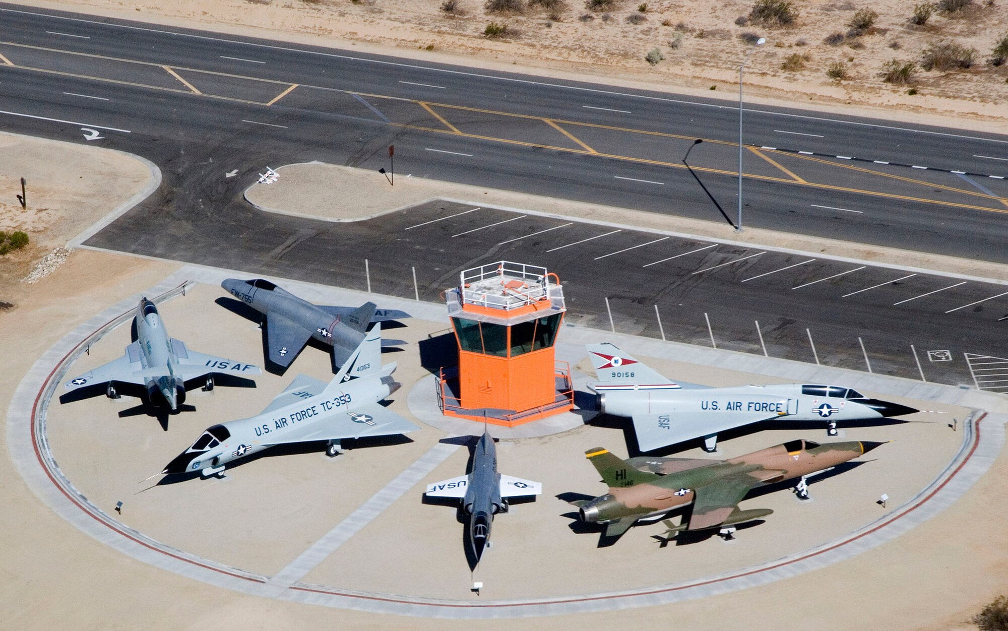 The Century Circle display, located outside the West Gate here, will be closed until October due to construction. Motorists are reminded to slow down and obey all posted safety signs. The Century Circle display features a restored 18-foot high and 28-foot wide control tower and six Century Series aircraft, the F-100, F-101, F-102, F-104, F-105 and F-106. (Air Force photo\Chad Bellay)