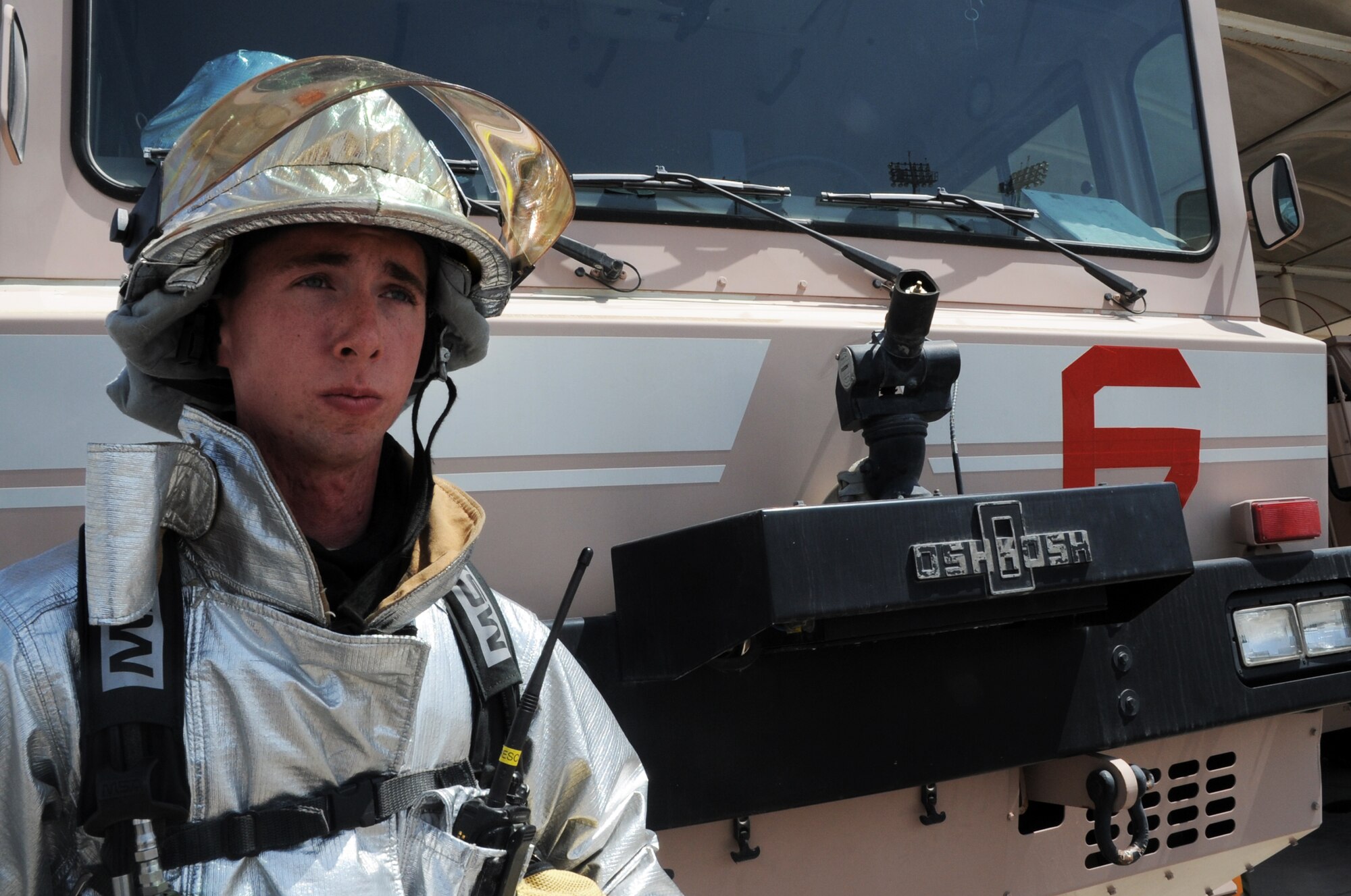 Airman 1st Class Samuel Siewert, firefighter with the 380th Expeditionary Civil Engineer Squadron fire department, participates in training at a non-disclosed base in Southwest Asia on March 14, 2010. As an Air Force firefighter, Airman Siewert and his fellow firefighters are responsible for protecting thousands of deployed personnel and billions of dollars of Air Force assets from fire. He is deployed from the 628th Civil Engineer Squadron fire department at Joint Base Charleston, S.C., and his hometown is Oconomowoc, Wisc. (U.S. Air Force Photo/Master Sgt. Scott T. Sturkol)