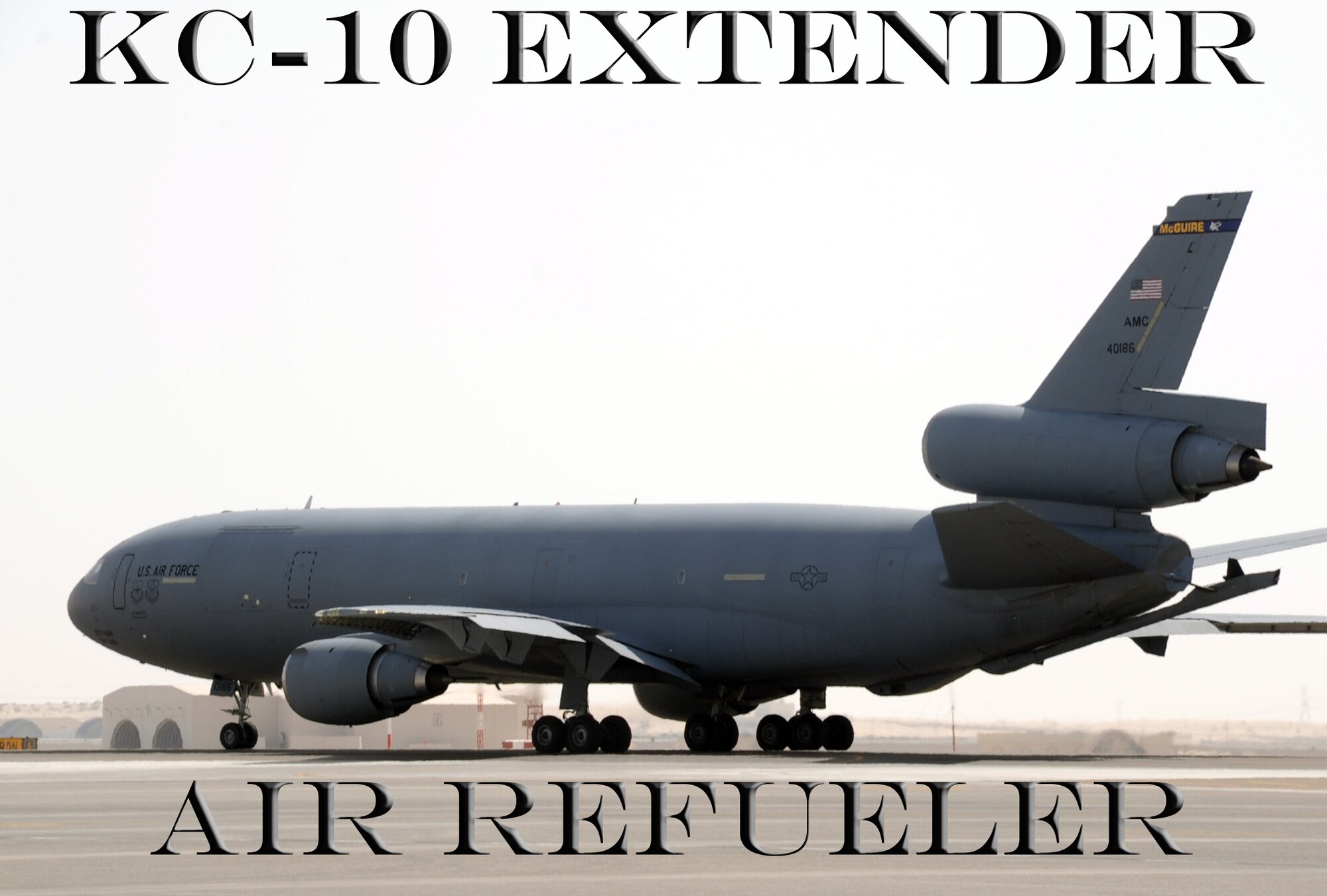 The KC-10 Extender is the main air refueling aircraft assigned to the 908th Expeditionary Air Refueling Squadron at a non-disclosed base in Southwest Asia.  The 908th EARS, as part of the 380th Air Expeditionary Wing, supports operations Iraqi Freedom and Enduring Freedom and the Combined Joint Task Force-Horn of Africa. (U.S. Air Force Photo Illustration/Master Sgt. Scott T. Sturkol/Released)