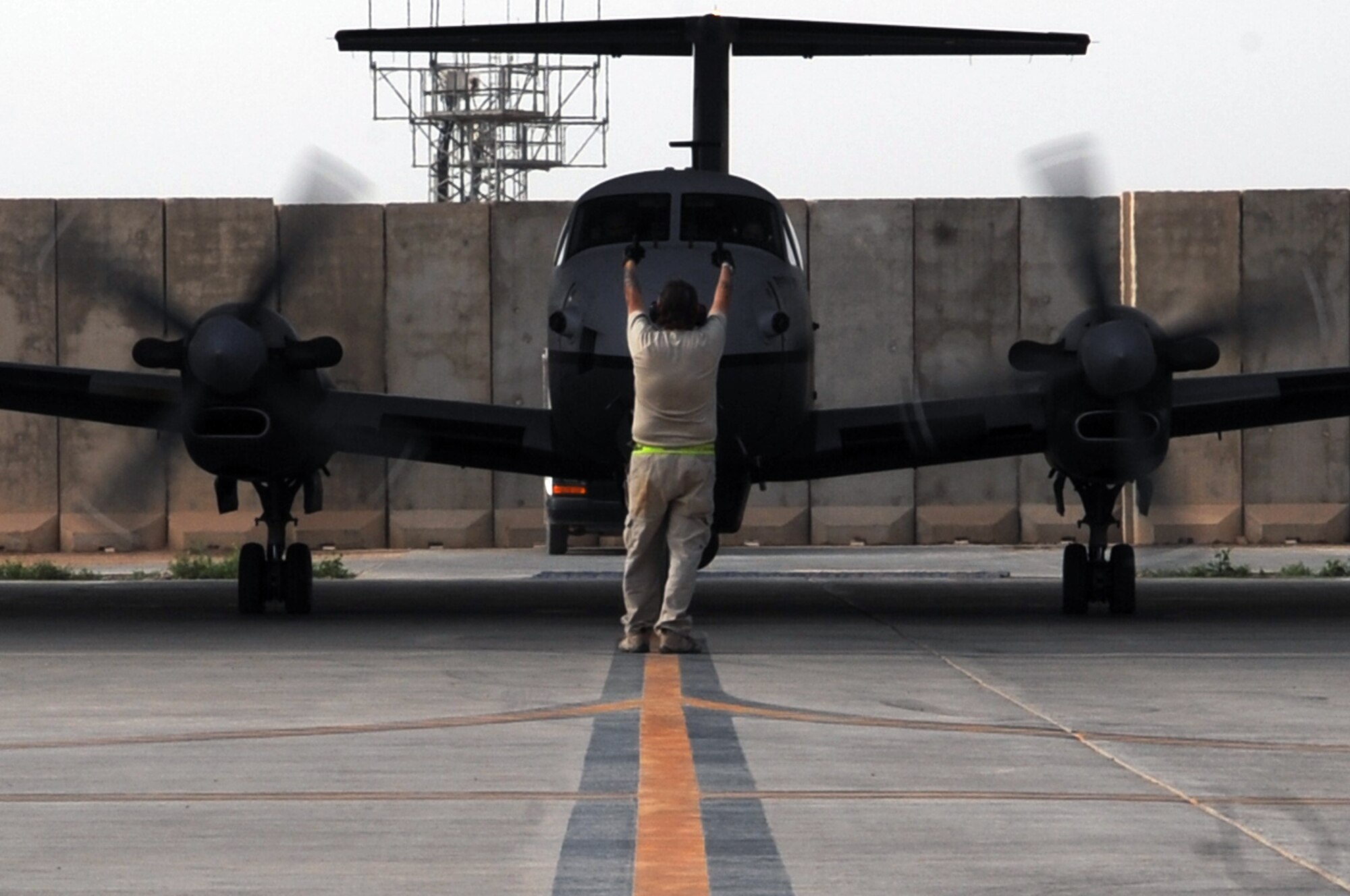 An MC-12 Liberty prepares for take-off at Joint Base Balad, Iraq, March 11, 2010. Several months ago the MC-12 flew its first combat mission from JBB. Recently the program, assigned to the 362nd Expeditionary Reconnaissance Squadron, completed its 2,000th combat sortie. (U.S. Air Force photo/Senior Airman Brittany Y. Bateman/Released)