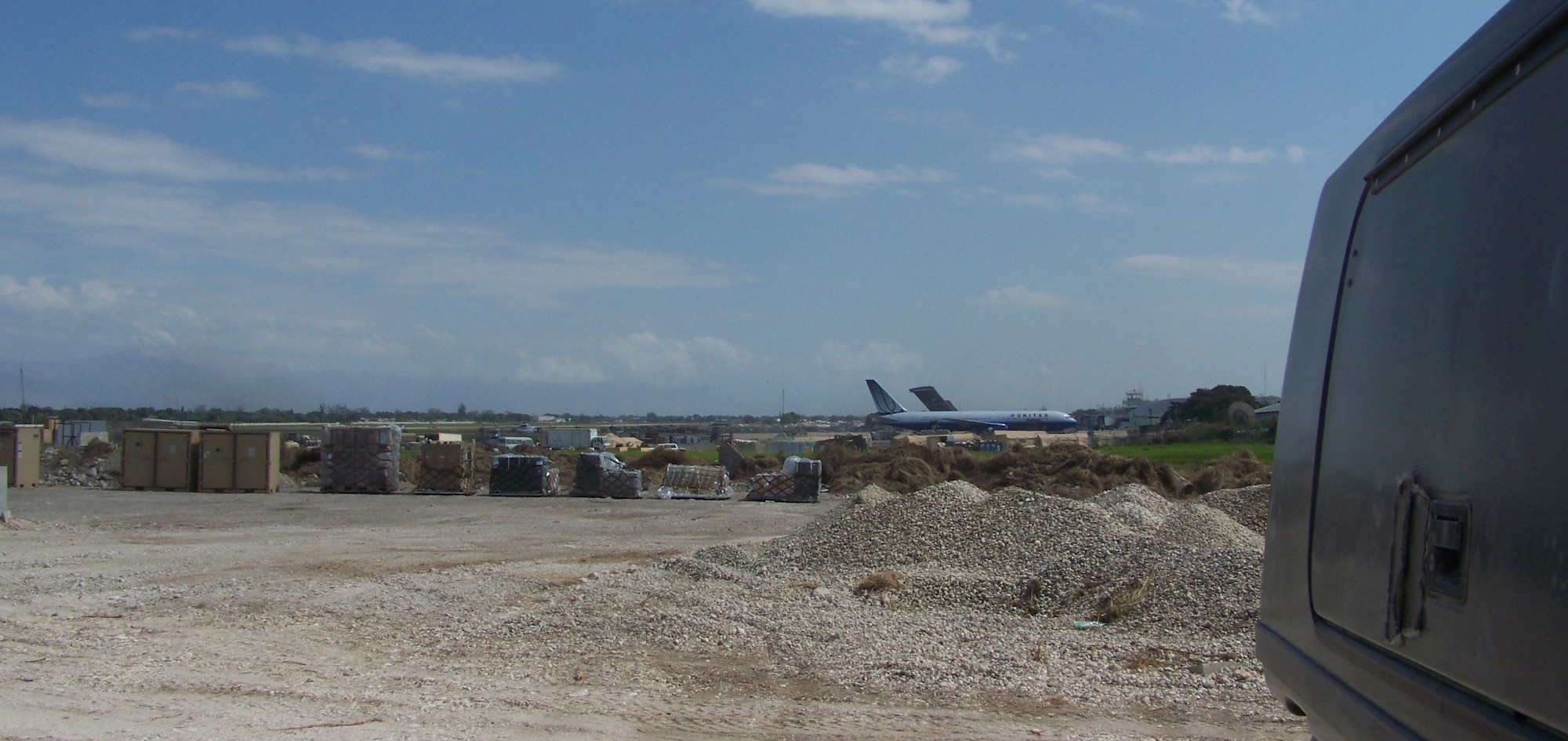 The Army-established tent city in Port-au-Prince that the seven-member team resided at while deployed was just on the edge of the active runway. (U.S. Air Force courtesy photo)