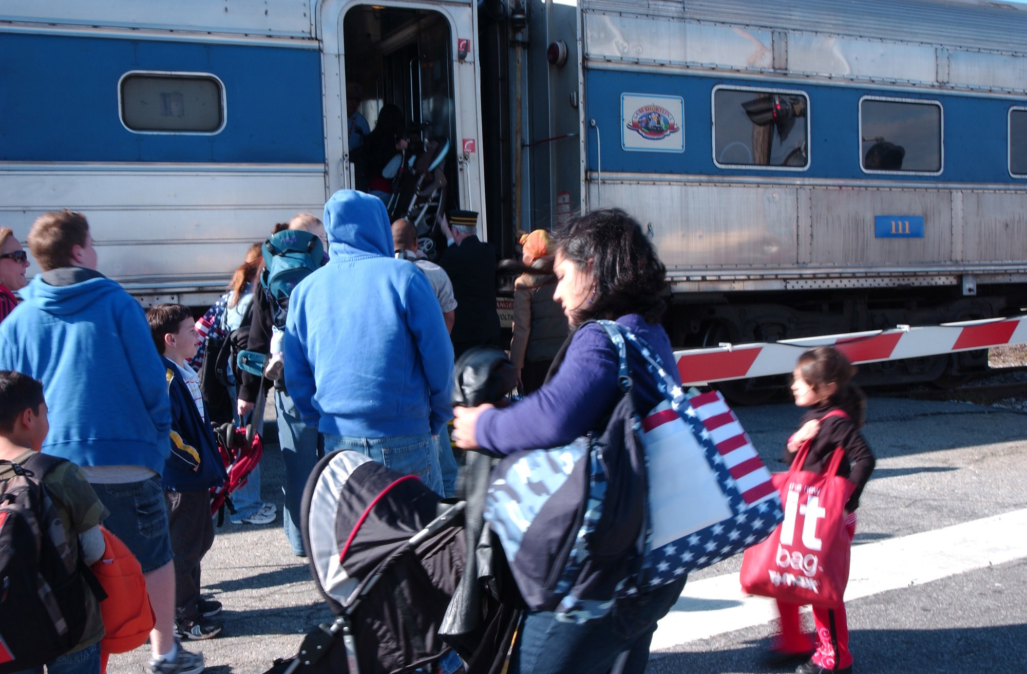 Robins' deployed family members get on board for the Airman and Family Readiness Center train trip to Plains. U. S. Air Force photo by Tech. Sgt. Vann Miller