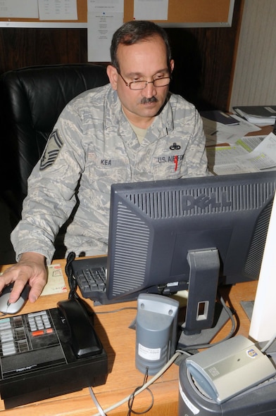 BARKSDALE AIR FORCE BASE, La. -- Senior Master Sgt. Bobby Kea, an Active Reserve Technician and weapons flight night supervisor for the 717th Aircraft Maintenance Squadron, reviews the flying schedule and requirements for the next day's A-10 Thunderbolt missions. ARTs are full-time Federal civil-service employees serving in a position that requires an active reserve assignment in a reserve unit. ARTs are ready reservists assigned to and training with the unit in which they are employed and must occupy an equivalent reserve military position with a comparable military rank or grade. (U.S. Air Force photo by Staff Sgt. John Gordinier)