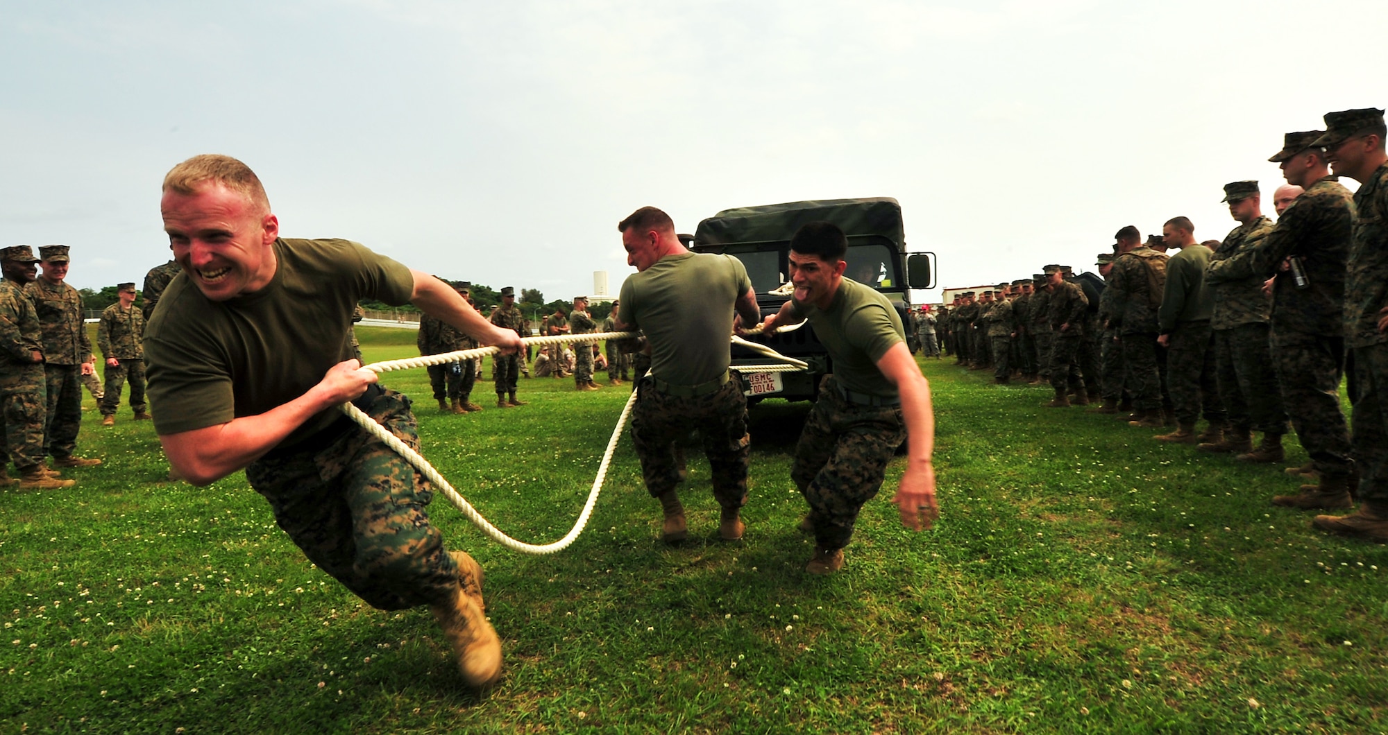 Marine Corps engineers pull a HMMWV. 