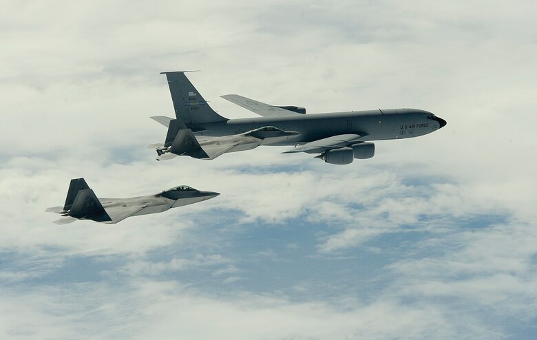 A U.S. Air Force F-22 Raptor assigned to the 90th Fighter Squadron, Elmendorf Air Force Base, Alaska, flies near Guam, Feb. 17, 2010.
(U.S. Air Force photo by Staff Sgt. Andy M. Kin / Released)