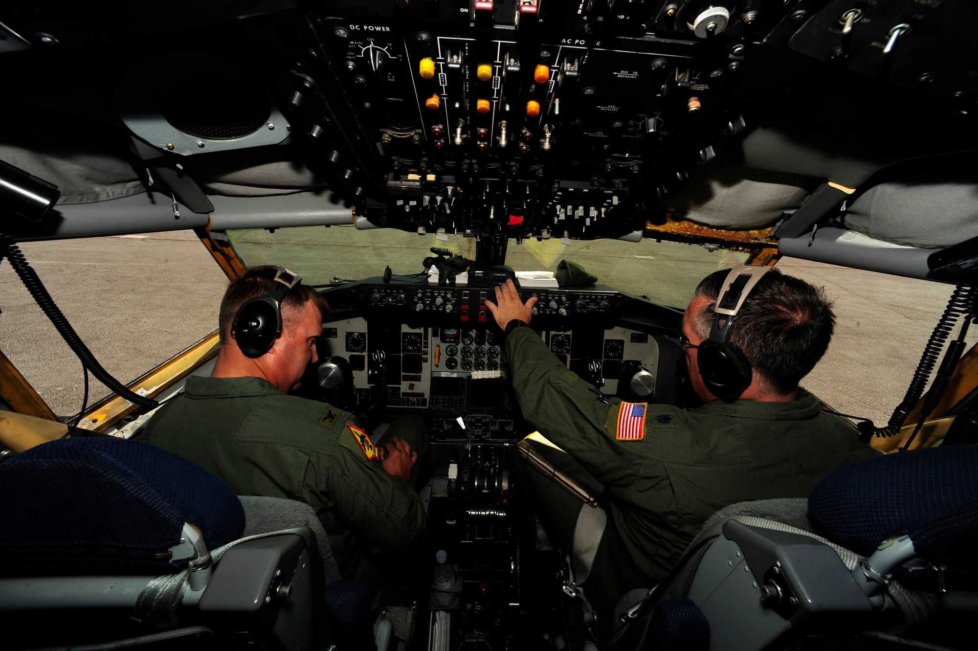 A U.S. Air Force KC-135 Stratotanker crew from the 465 Air Refueling Squadron, Tinker Air Force Base, Okla., conducts pre-flight checks before an aerial refueling mission at Andersen AFB, Guam, Feb. 17, 2010. (U.S. Air Force photo by Staff Sgt. Andy M. Kin / Released)