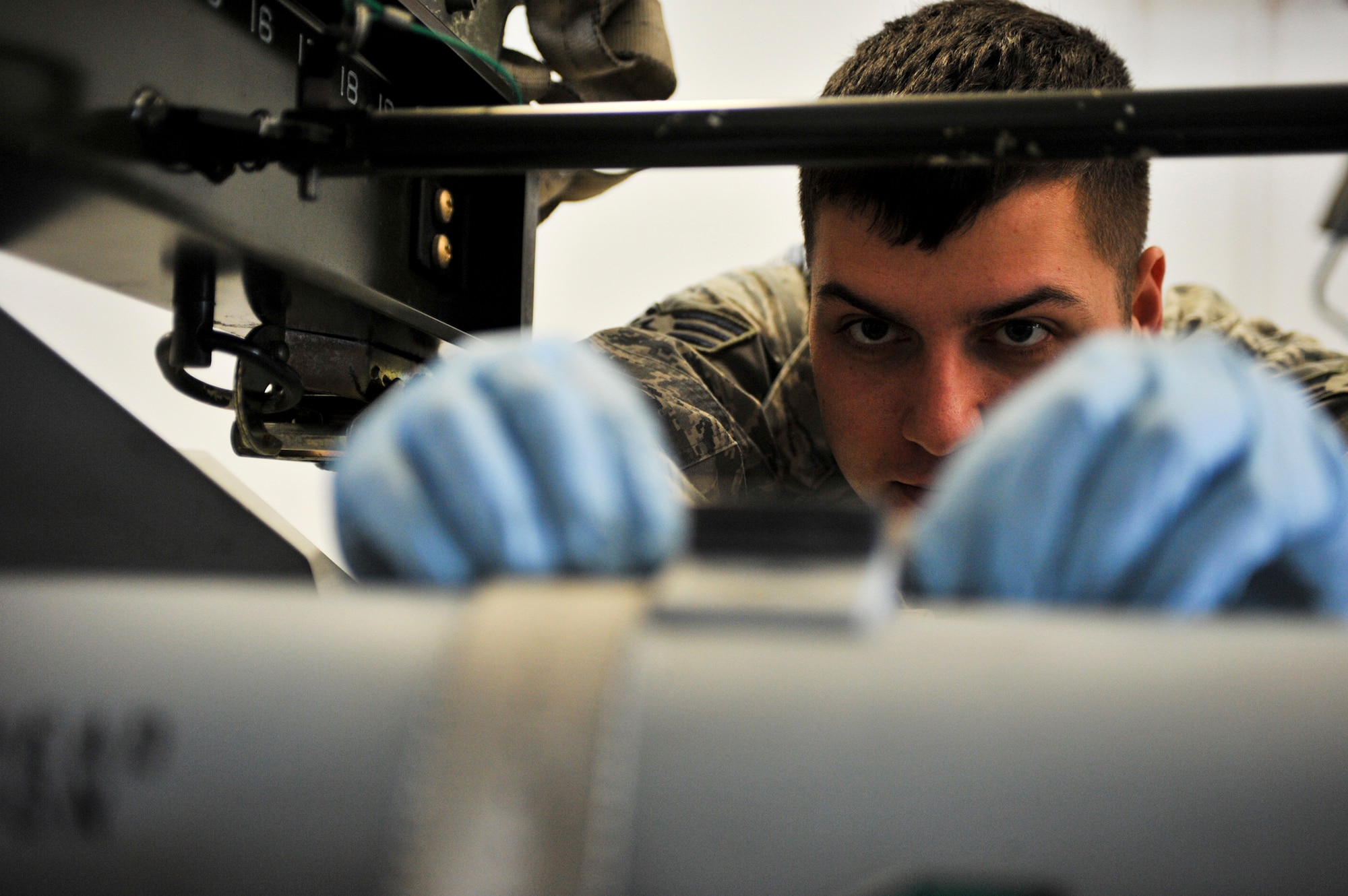 ELMENDORF AIR FORCE BASE, Alaska -- Senior Airman Edward Reagle, 3rd Equipment Maintenance Squadron Munitions Flight, conducts maintenance March 19. (Air Force photo by Airman 1st Class Christopher Gross)