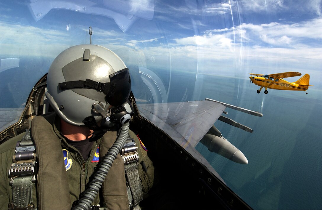 History provides a stunning analysis of midair events: Most typically take place in daylight, under good visibility, with the low-speed aircraft within 30 degrees relative bearing of the other aircraft's flight path. In other words, the aviators should see each other, but often don't.
(photo by Tech. Sgt. Jeffrey Allen/composite by David M. Stack)