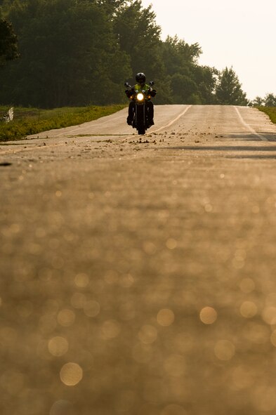 QUEASY RIDER: During the spring, people pull their motorcycles out after a long winter 'sleep' and hit the road with rusty riding skills. (photo by Tech. Sgt. Matthew Hannen)