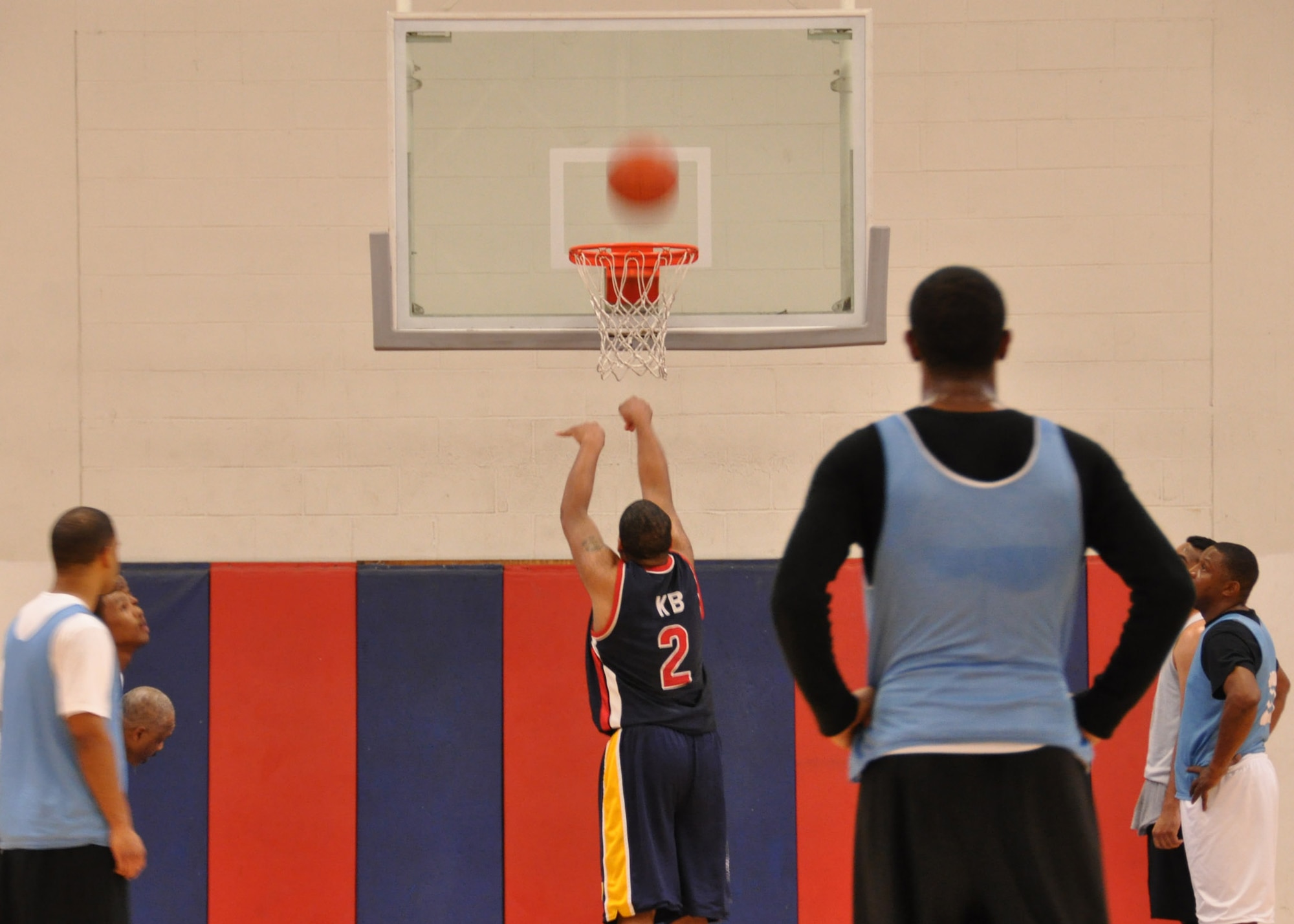 EGLIN AIR FORCE BASE, Fla. – KB Bouers, 96th Logistics Readiness Squadron, shoots a free throw during the 2010 Eglin Intramural Basketball Championship at the fitness center, March 17. The 96th Medical Group was crowned champions after beating LRS, 61-55. (U.S. Air Force photo/ Airman 1st Class Anthony Jennings)
