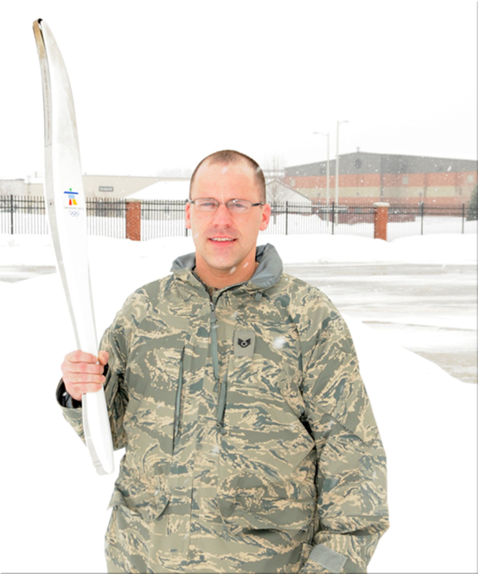 Staff Sgt. Thomas Ries, 114th Maintenance Squadron member, displayed the torch he carried for the 2010 Winter Olympics in Vancouver, British Columbia.  Sgt. Ries was chosen by his employer to be one of the torch bearers for this historic event.