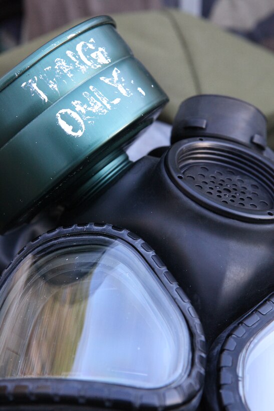 Marines with the 26th Marine Expeditionary Unit command element conduct gas chamber training in order to fulfill requirements for their annual training aboard Fort Pickett, Va., March 24, 2010. The entire 26th MEU consisting of BLT 3/8, CLB 26, and VMM-266 will spend the next 6 months doing training for their upcoming deployment. (Official United States Marine Corps Photo by Lance Corporal Tammy K. Hineline)