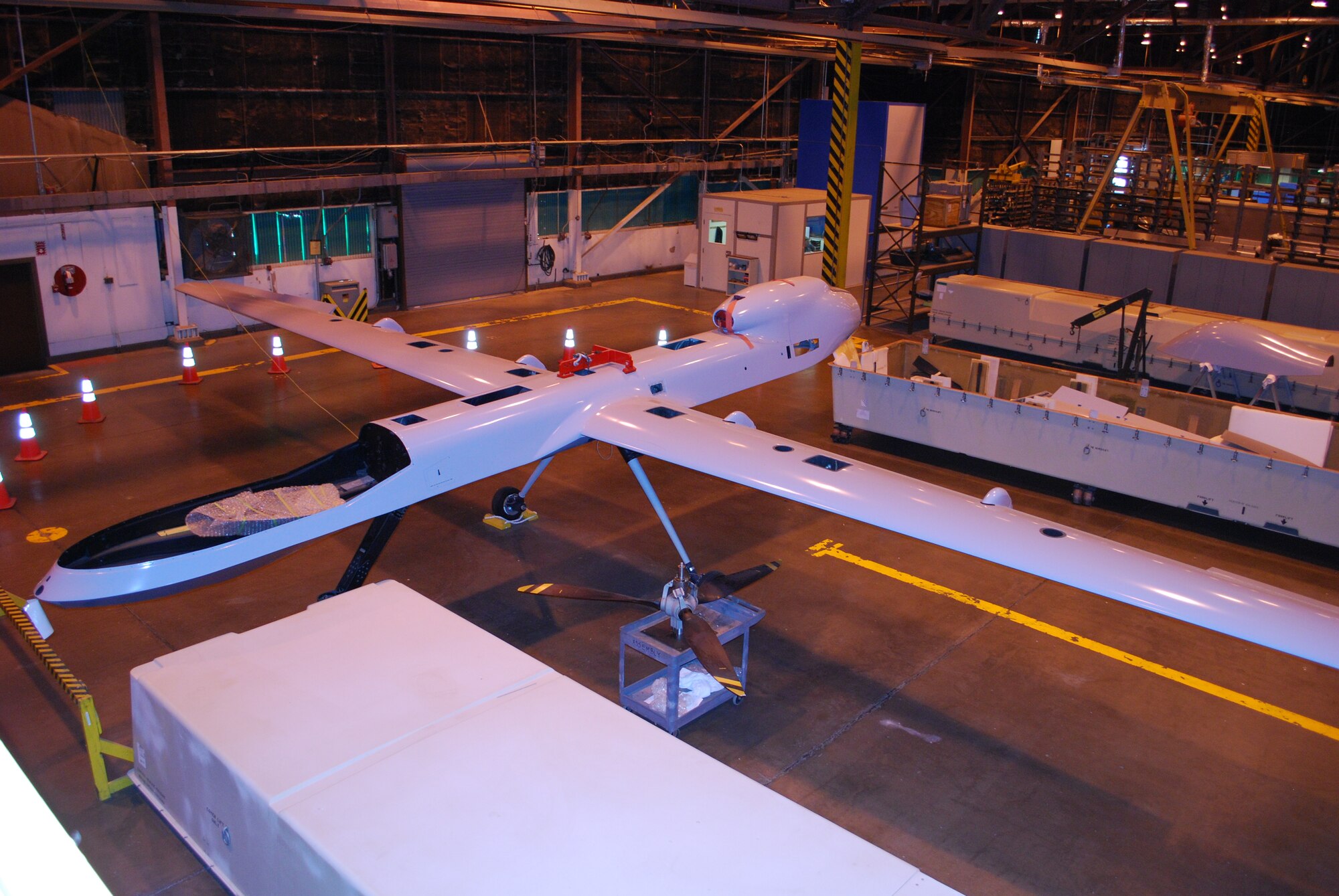 A crashed MQ-9 Reaper was rebuilt by the 982nd Maintenance Squadron to provide a new weapons training capability for Reaper-maintenance trainees at Creech Air Force Base, Nev. (U.S. Air Force photo/Tech. Sgt. Vernon Cunningham)