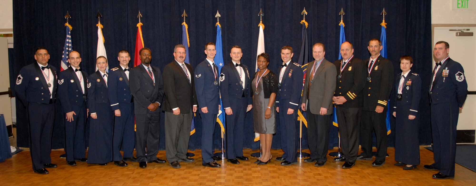 VANDENBERG AIR FORCE BASE, Calif. -- The winners of the 14th Air Force Annual Awards pose for a group photo at the 14th Air Force Annual Awards Ceremony at the Pacific Coast Club here Thursday, March 18, 2010.   (U.S. Air Force photo/Senior Airman Andrew Satran) 

 

 

 

 

 

 

 

 

 

 

 

 

 
 