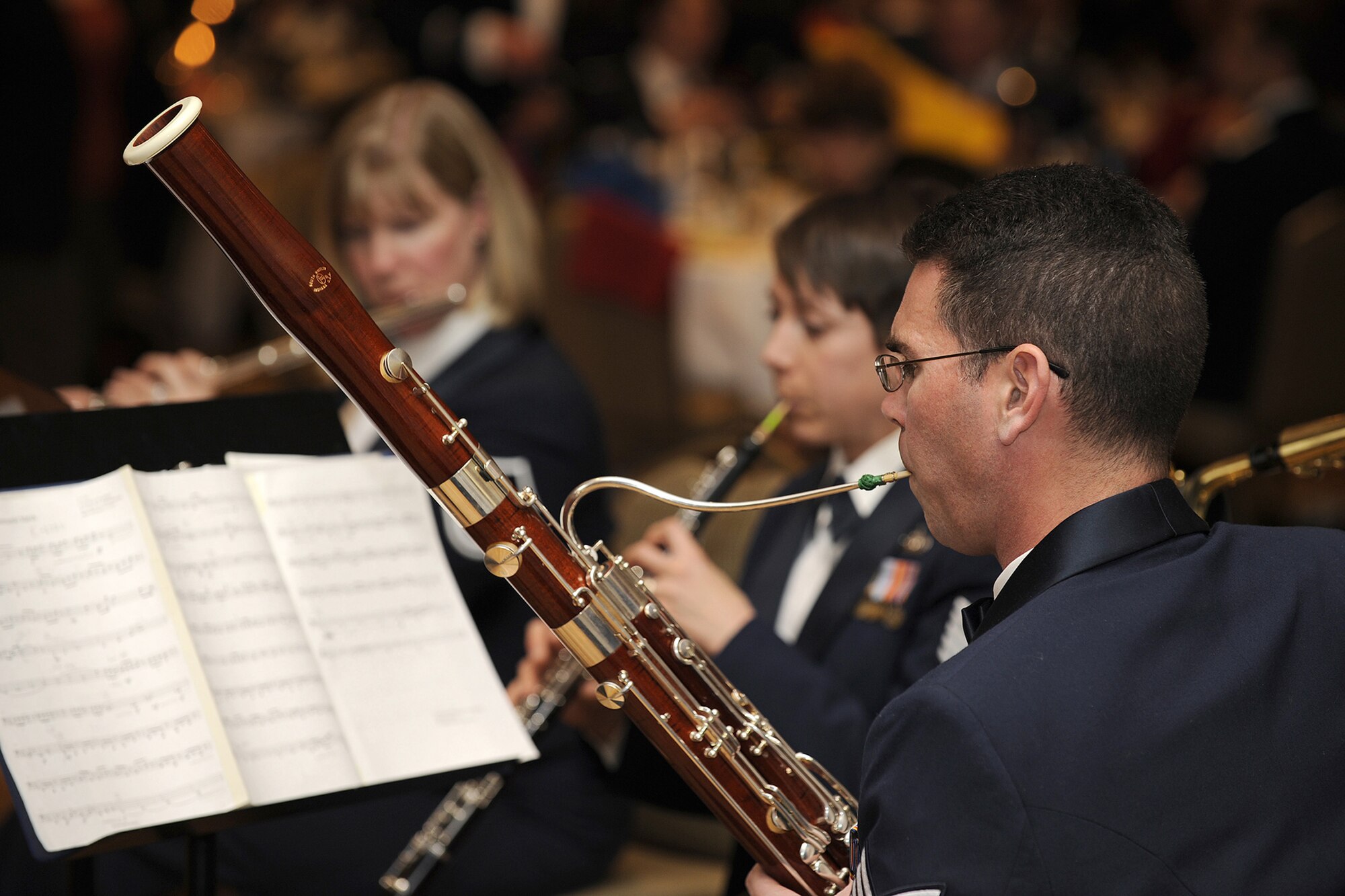 The U.S. Air Force Academy band sets the musical mood March 6 during the 302nd Airlift Wing's annual awards banquet at the Antlers Hitlon in downtown Colorado Springs, Colo. The awards banquet honored the wing's top Airman, non-commissioned officer, senior non-commissioned officer and company grade officer respectively. (U.S. Air Force photo/Craig Denton)