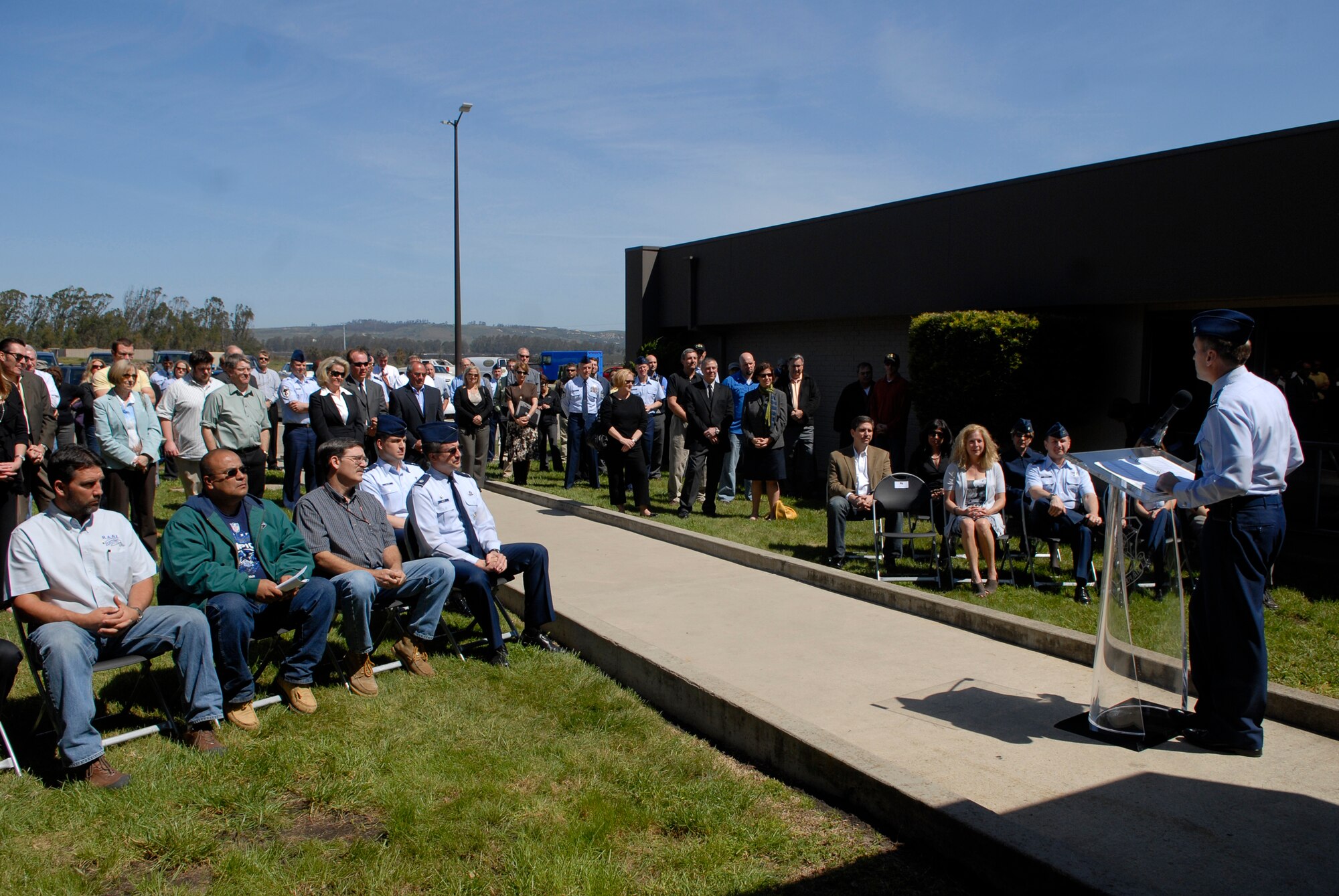 VANDENBERG AIR FORCE BASE, Calif. -- Col. David Buck, the 30th Space Wing commander, speaks at the opening of a remodeled 30th Civil Engineer Squadron facility during a ribbon cutting ceremony here Monday, March 22, 2010. (U.S. Air Force photo/Senior Airman Andrew Satran) 

 