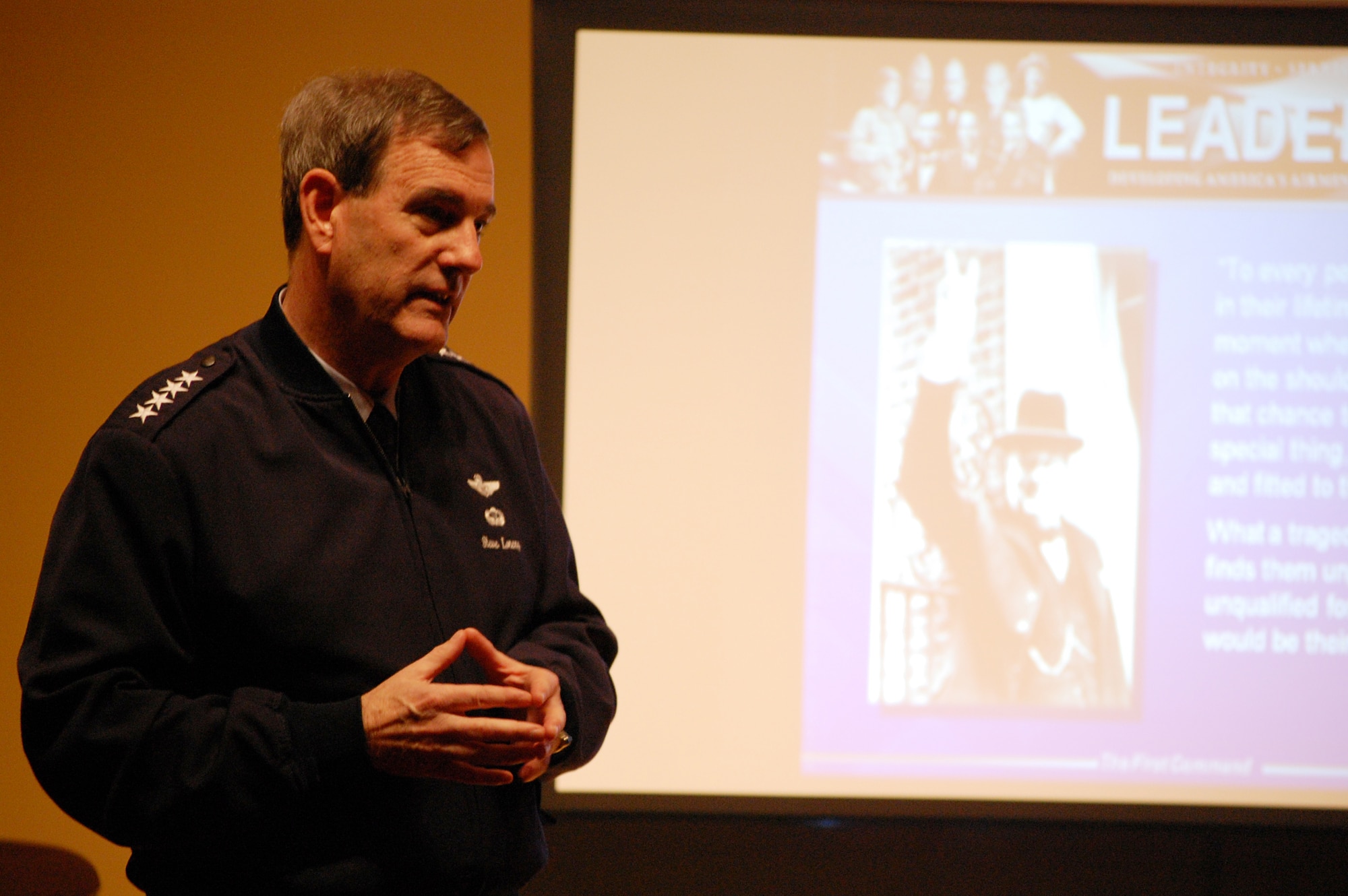 Gen. Stephen R. Lorenz, Commander, Air Education and Training Command, spoke to more than 25 educators on the characteristics of effective leadership during the Alamo Colleges Leadership Academy for Success seminar at the Palo Alto College Campus March 12. The Alamo College School District instituted ALAS to assist in development and enhancement of their education professionals by giving them the knowledge and skills to meet the needs of their organization. (U.S. Air Force photo/Master Sgt. Paul Kilgallon)  