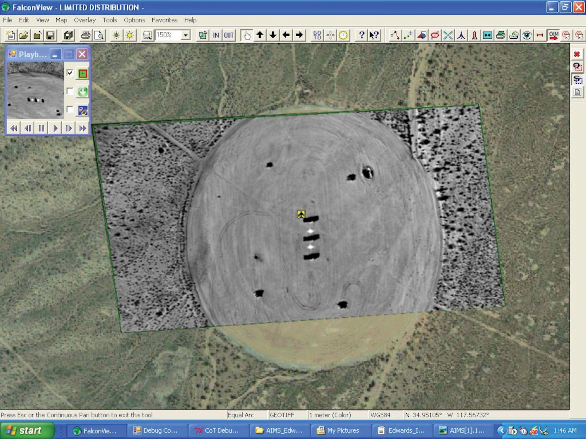 The ground (client) node of Air Force Research Laboratory's server-based Advanced Information Management System (AIMS) uses FalconView for advanced mapping capabilities.  AIMS enables warfighters to obtain near-real-time intelligence, surveillance, and reconnaissance data. (AFRL image)