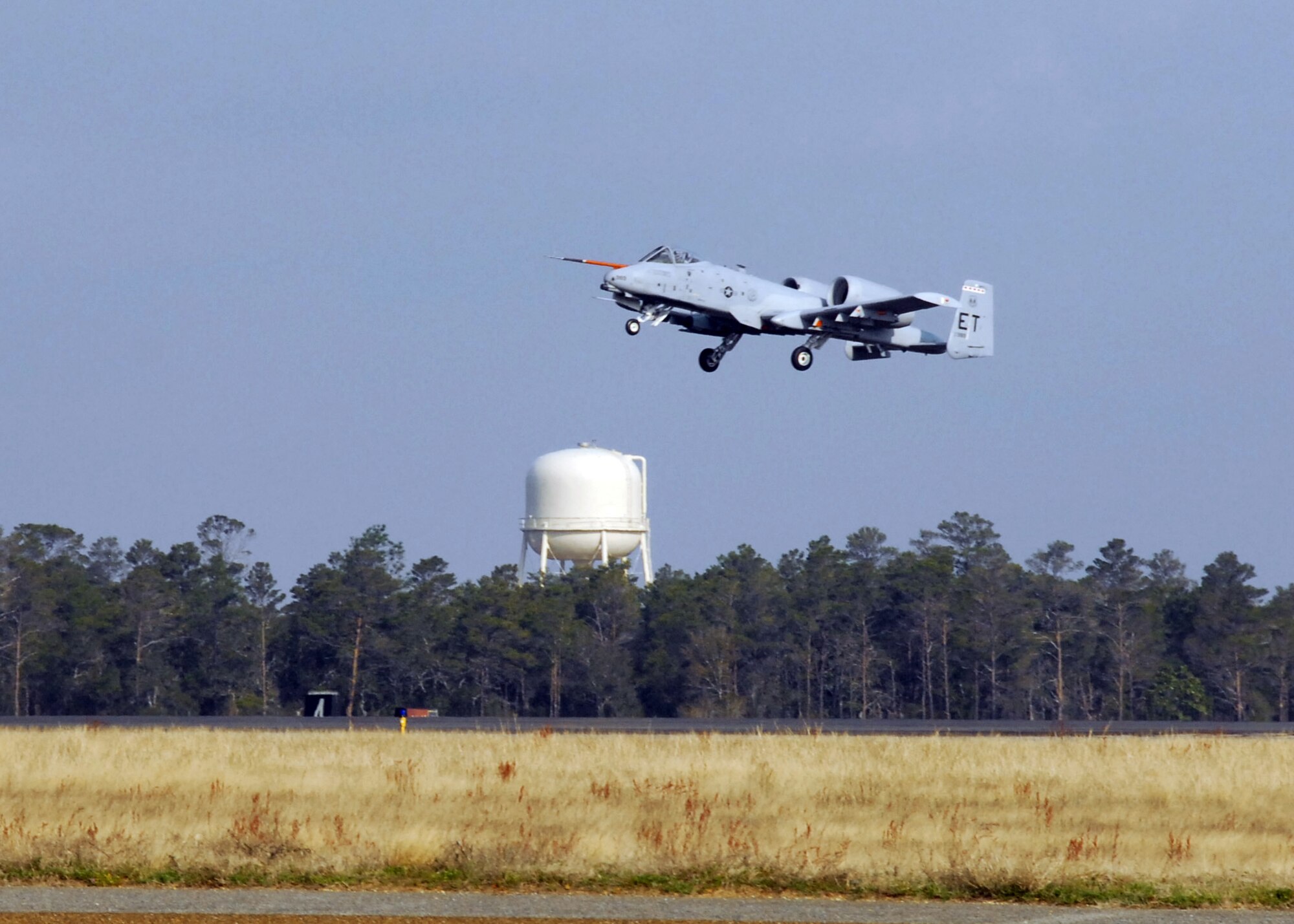 An A-10C Thunderbolt II takes off from Eglin Air Force Base, Fla., March 25, 2010, marking the first flight of an aircraft powered solely by a biomass-derived jet fuel blend. The A-10 was fueled with a 50/50 blend of Hydrotreated Renewable Jet and JP-8.  (U.S. Air Force photo/Samuel King Jr.)