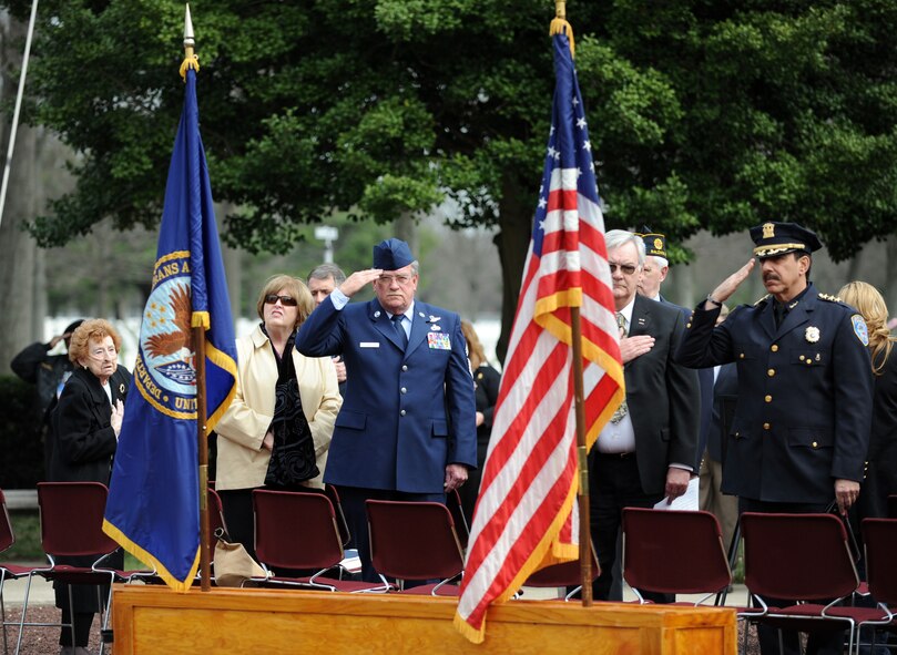 Retired Chief Master Sgt. Dennis Richardson, an Air Force Cross recipient, spoke at the National Medal of Honor Day Ceremony and Members of the 106th Rescue Wing Color Guard appeared at Long Island National Cemetary in Farmingdale, N.Y. on March 25, 2010 for the National Medal of Honor Day Ceremony. The event honored members of the military who were awarded the Medal of Honor for their service and focused more specifically on Medal of Honor recipients from the State of New York. The event was organized by Moe Fletcher and included guest speakers Jim McDonough, Chief Master Sgt. Dennis Richardson, USAF (ret), Air Force Cross Recipient, and Dan and Maureen Murphy, the Gold Star Parents of Lt. Michael Murphy, a Medal of Honor recipient.
(U.S. Air Force Photo/Staff Sgt. David J. Murphy/Released)
