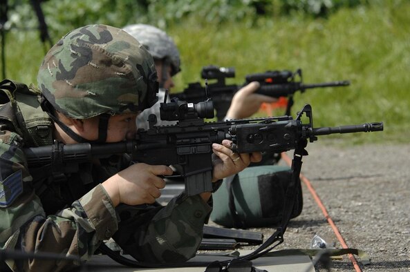 Airmen from the 129th Rescue Wing receive M-16 qualification training at the Metcalf Gun Range in San Jose, Calif., March 6, 2010. (Air National Guard photo by Master Sgt. Dan Kacir)