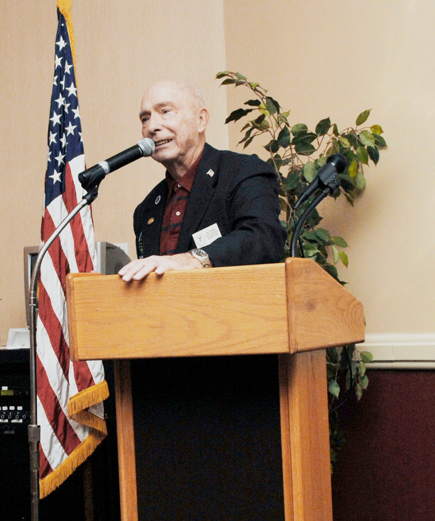 Retired Col. Steve dePyssler speaks at a function in 2008 at Barksdale Air Force Base, La. Colonel dePyssler is the Barksdale AFB Retiree Affairs Office director, and has worked for the past 70 years of his life. (Courtesy photo)