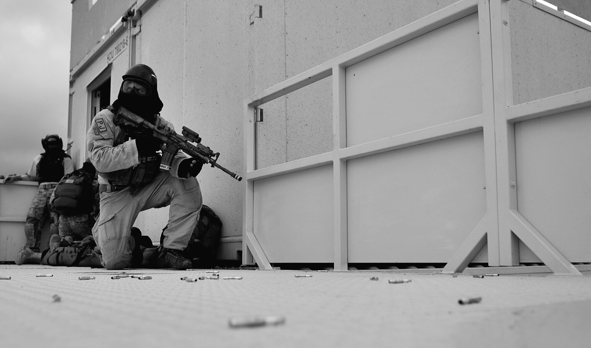 Members of the 31st Rescue Squadron conduct a simulated combat rescue operation in hostile territory at Camp Hansen during Beverly High 10-02 March 25, 2010. The training was part of a Local Operational Readiness Exercise designed to evaluate the readiness of Kadena Airmen.  (U.S. Air Force photo/Tech. Sgt. Rey Ramon)                