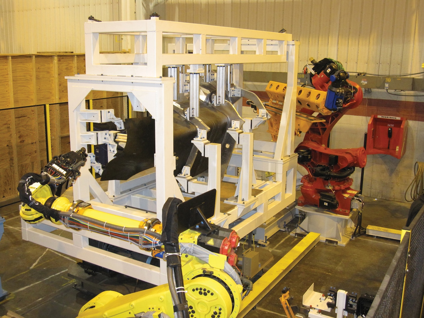 An Inlet Duct Robotic Drilling cell at work (AFRL image)