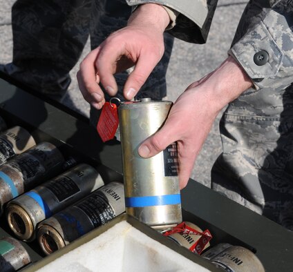 Staff Sgt. Kevin Johnson, 4th Equipment Maintenance Squadron conventional maintenance technician, inspects a GBU-38 training bomb fuse during a bomb build on Seymour Johnson Air Force Base, N.C., March 24, 2010. Airmen build training bombs periodically to maintain their proficiency for future deployments where they will deal with live munitions. Sergeant Johnson hails from Fontana, Calif. (U.S. Air Force photo/Airman 1st Class Gino Reyes)