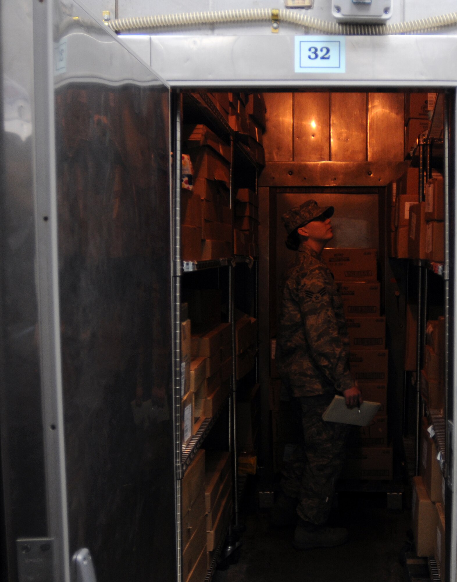 Senior Airman Christina Moran, 39th Medical Group Public Health technician, inspects a food storage room inside the Sultan’s Inn at Incirlik Air Base, Turkey. Public Health has an array of responsibilities when it comes to keeping the base healthy including inspecting all facilities that serve food on base, ensuring the readiness of deploying Airmen and educating the public about safe sex. (U.S. Air Force photo/Senior Airman Sara Csurilla)