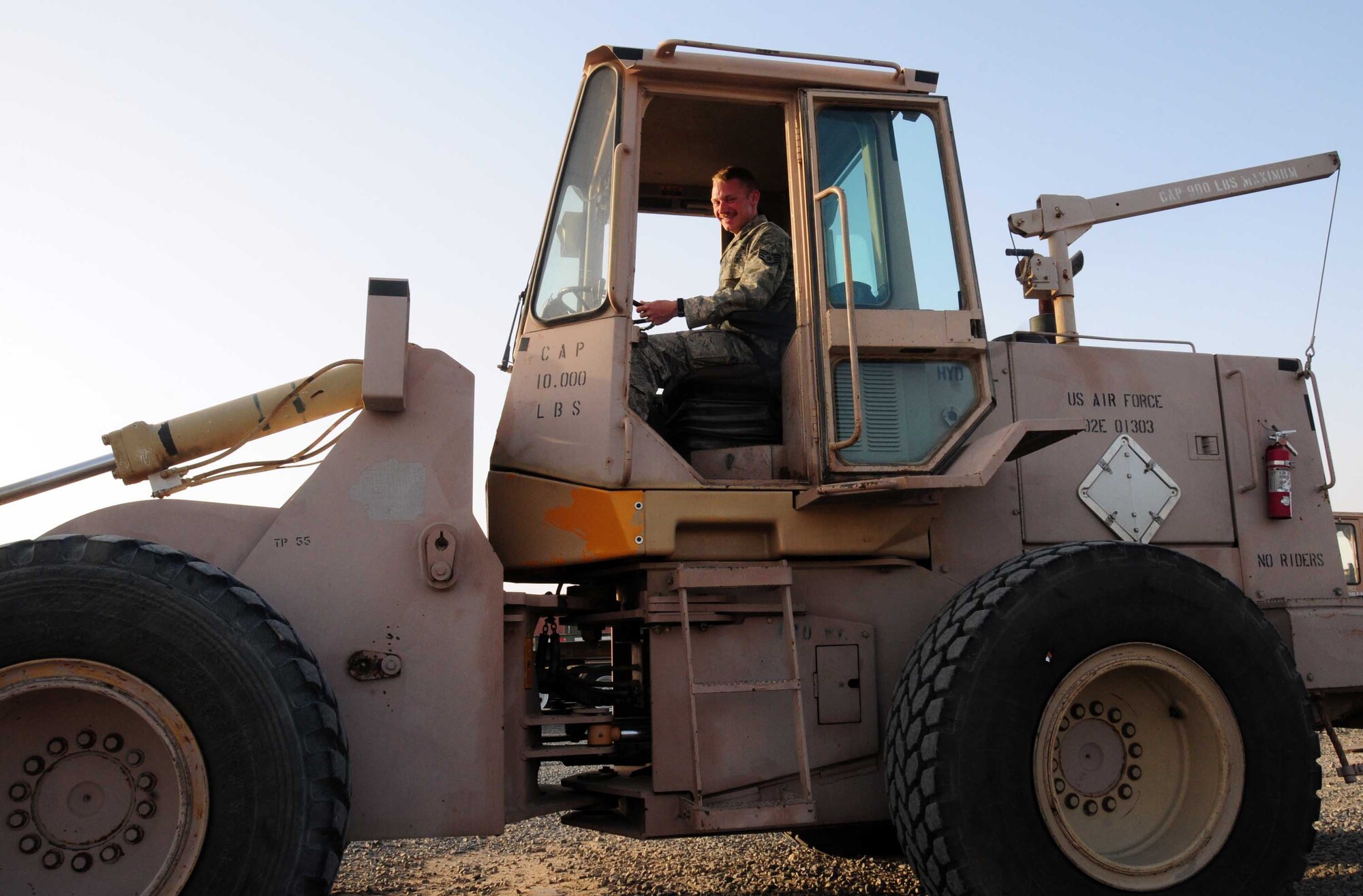 Staff Sgt. Kyle Adams, 386th Expeditionary Logistics Readiness Squadron vehicle operator, is an Upland, Calif., native, deployed from the 341st Logistics Readiness Squadron out of Malmstrom Air Force Base, Mont. (U.S. Air Force photo by Staff Sgt. Lakisha A. Croley/Released) 