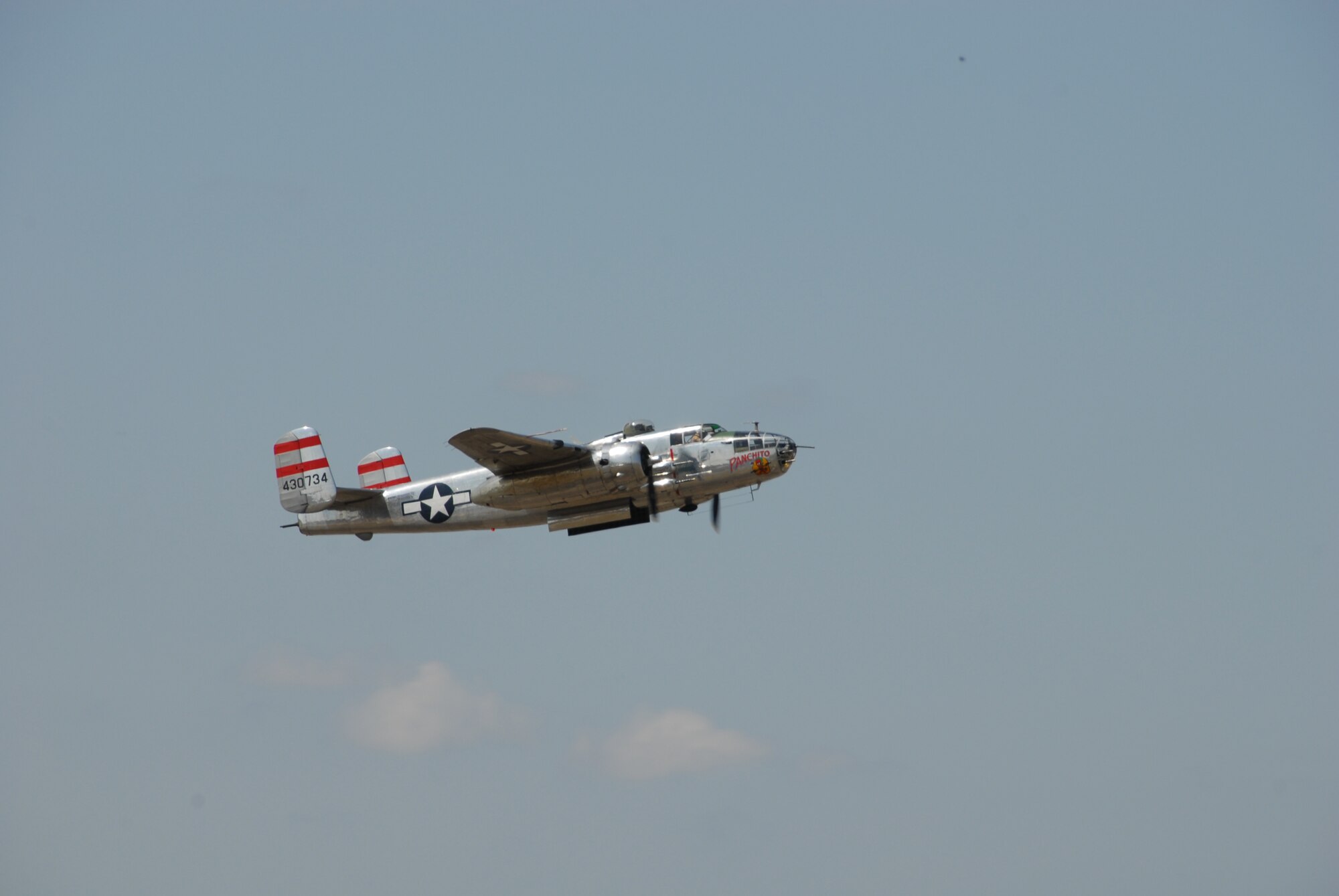 Panchito, a B-25 Mitchell, flies over the airfield at the Thunder Over Alabama air show March 27, 2010. The Maxwell Air Force Base air show is celebrating 100 years of flight over Alabama. (U.S. Air Force photo/Bennett Rock)