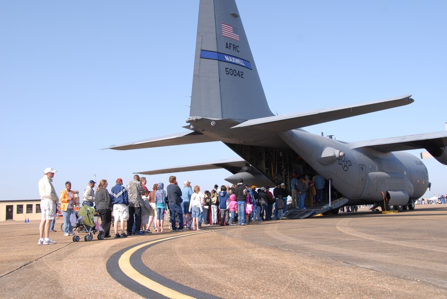 Spectators walk through a C-130 at the Thunder Over Alabama air show at Maxwell Air Force Base on March 27, 2010. The Maxwell Open House and Air Show is celebrating 100 years of flight over Alabama. (U.S. Air Force photo/Jamie Pitcher)