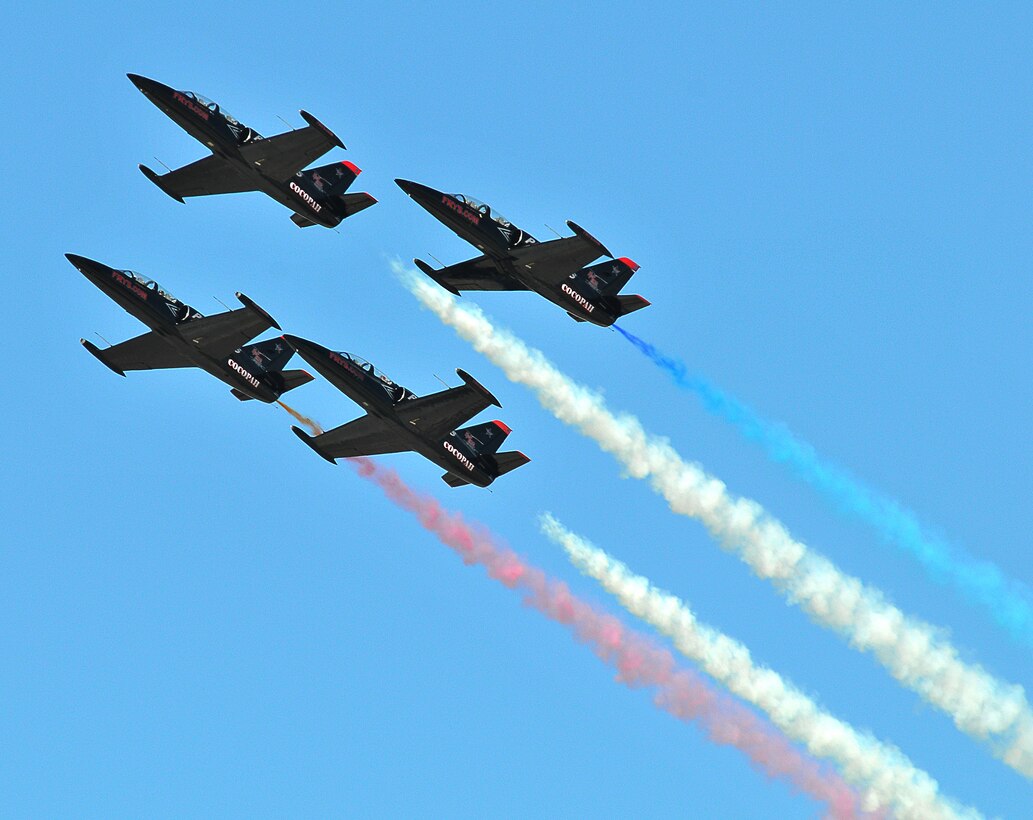 The Patriot Jet Team, the country's premiere civilian-owned and operated aerobatic jet team, soar above spectators in their L-39 Albatross aircraft during the 48th annual Yuma Air Show at the Marine Corps Air Station in Yuma, Ariz., March 27, 2010. This marked the first air show in 13 years to feature a jet demonstration team. The air show attracted a crowd of approximately 20,000 spectators, including the commandant and sergeant major of the Marine Corps.