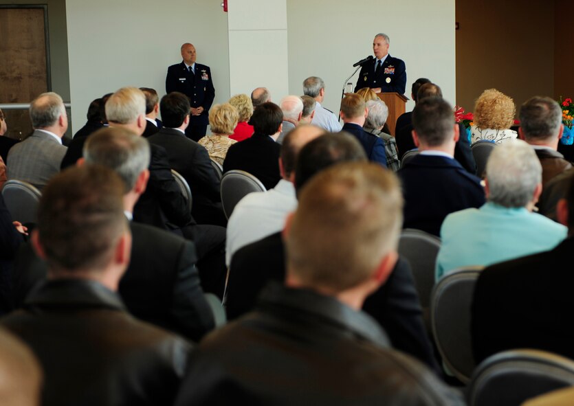 BARKSDALE AIR FORCE BASE, La. -- Maj. Gen. Floyd Carpenter, 8th Air Force commander, speaks during the ribbon-cutting ceremony at the Cyber Innovation Center, the site of the Numbered Air Force’s new headquarters March 29. The newly constructed facility will be the home of the 8th AF for the next two years. (U.S. Air Force photo by Airman 1st Class Chad Warren) (RELEASED)