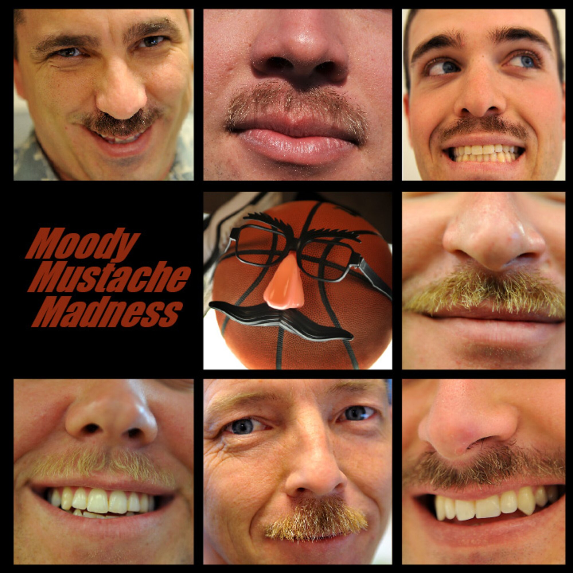 MOODY AIR FORCE BASE, Ga - Moody members from various squadrons are
participating in Mustache March, a month-long celebration where participants
grow hair on their upper lip. The idea stems from an early Air Force
tradition in which Airmen grew mustaches in good-natured protest against
facial hair regulations during the month of March and has grown to a fun way
for Airmen to boost morale and build unit camaraderie. (U.S. Air Force photo
illustration by Staff Sgt. Andrea Thacker and Airman 1st Class Joshua
Green/Released)
