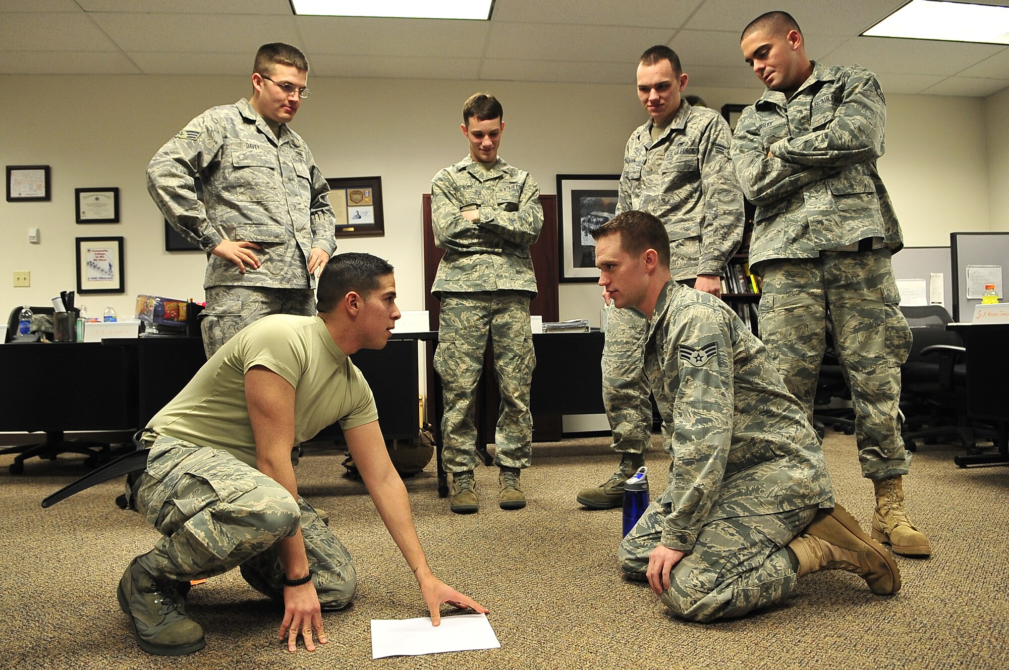 BUCKLEY AIR FORCE BASE, Colo. -- Senior Airmen at Buckley Airman Leadership School participate in a class exercise March 3. ALS trains today's Airmen to become tomorrow's leaders. (U.S. Air Force photo by Senior Airman Kathrine McDowell)