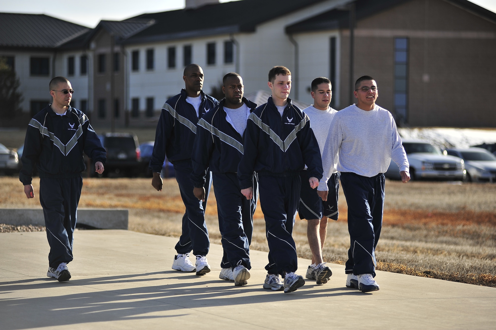 BUCKLEY AIR FORCE BASE, Colo. -- Buckley Airman Leadership School Class 10-D practices outdoor drill March 1. ALS trains today's Airmen to become tomorrow's leaders. (U.S. Air Force photo by Senior Airman Kathrine McDowell)