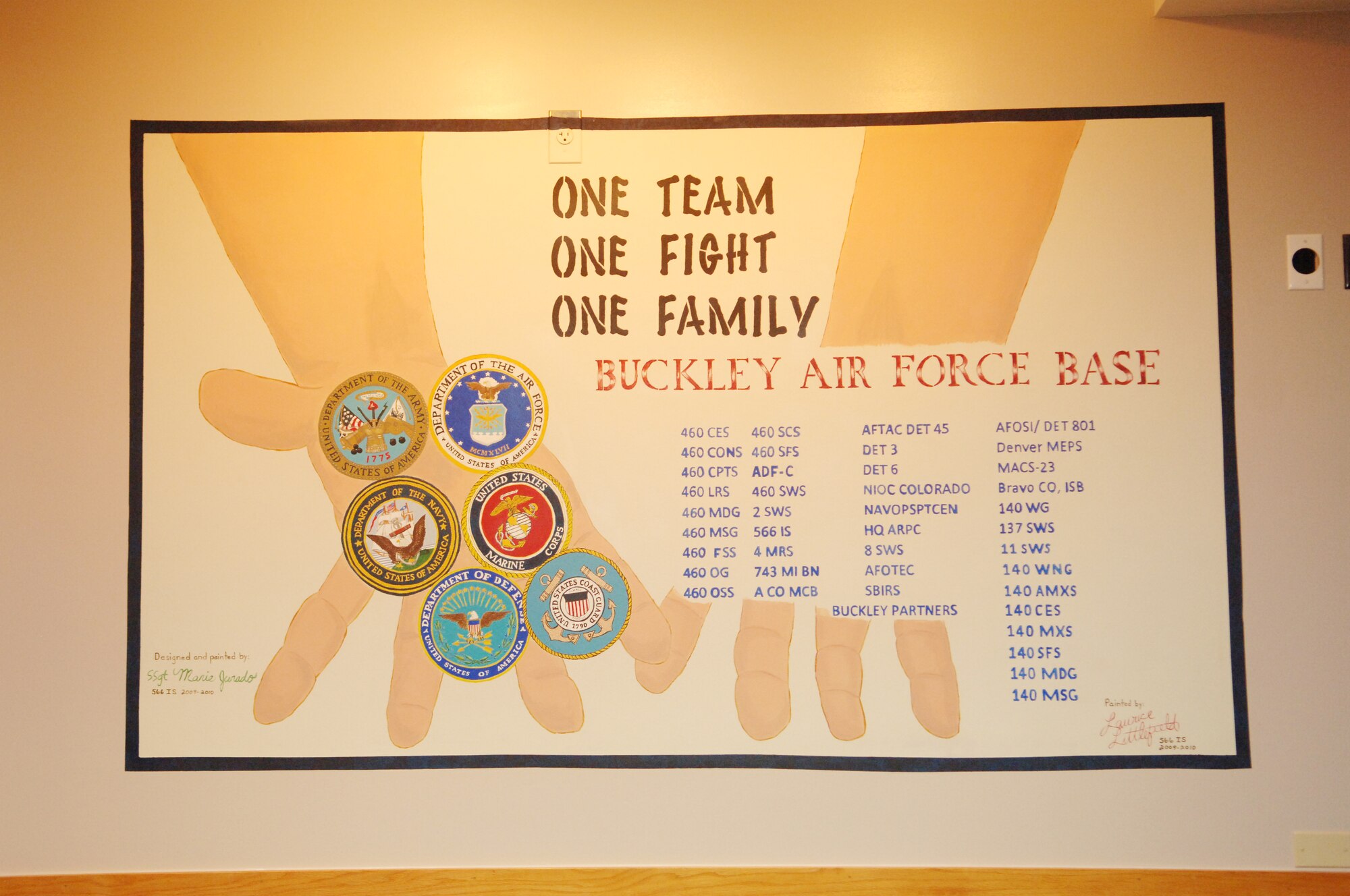 BUCKLEY AIR FORCE BASE, Colo. -- A mural, painted by Staff Sgt. Marie Jarado and Airman 1st Class Laurice Littlefield, 566th Intelligence Squadron, was unveiled March 26 at Newtch's Den. (U.S. Air Force photo by Tech. Sgt. Shirley Henderson)