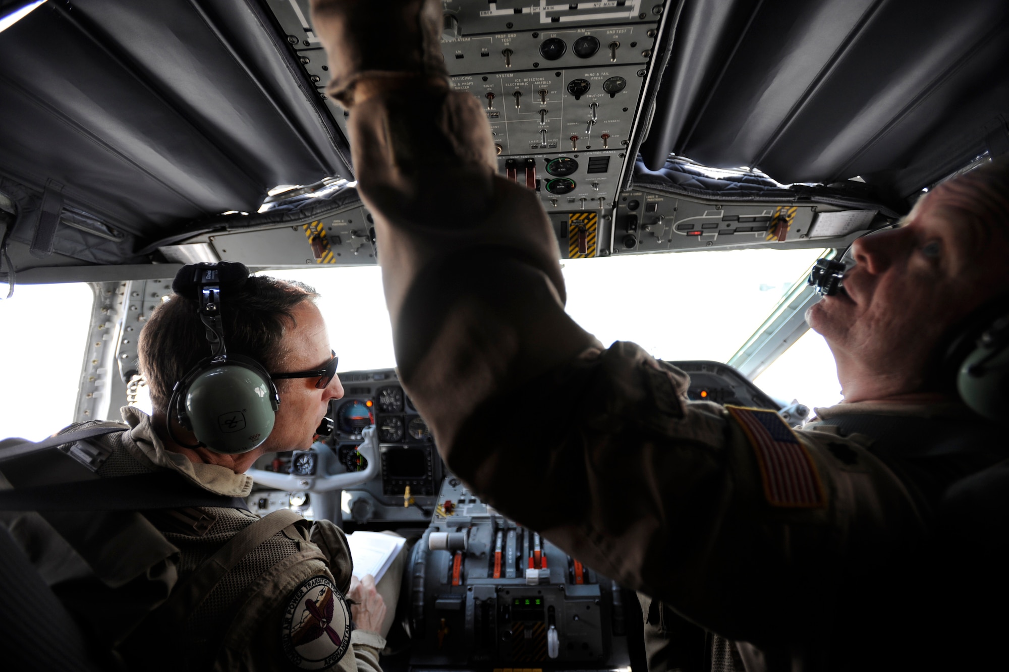 Brigadier General Michael Boera, left, 438th Air Expeditionary Wing and Combined Air Power Transition Force commander; and Lt. Col. Chris Kampsen, the director of operations for the 538th Air Expeditionary Advisory Squadron and a C-27 instructor pilot, taxi a C-27 for takeoff prior to an operational mission and C-27 Afghan loadmaster check ride, March 28, 2010, at Kabul International Airport, Afghanistan. "Sergeant Karimi was excellent today, as he has always been when I have had the pleasure to fly with him," Colonel Chris Kampsen said. "It is nice to see the loadmasters have their day to showcase all the hard work they do. Our Air Force loadmaster instructors and Afghan students have been working hard  to get our C-27 program operational and get our Afghan C-27 pilots trained; they are an outstanding bunch and Sergeant Karimi is a perfect example of the excellence trained Afghan soldiers can bring to the fight." (U.S. Air Force/ Staff Sgt. Manuel J. Martinez/released) 