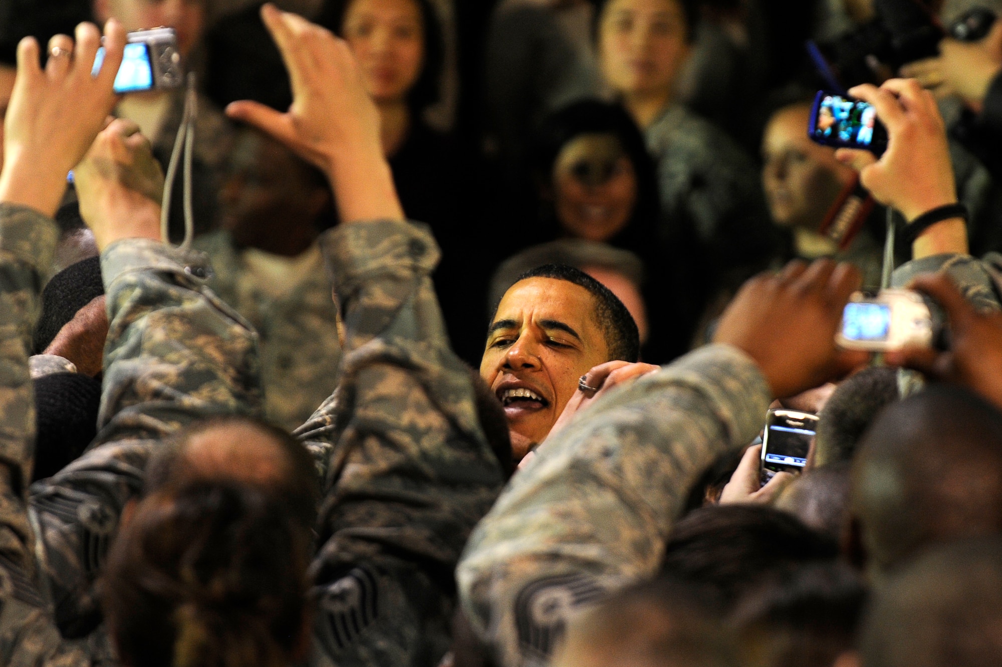 The President of the United States Barack Obama visits the troops at Bagram Airfield, Afghanistan, March 28, 2010. (U.S. Air Force photo by/ Tech. Sgt. Jeromy K. Cross/released)