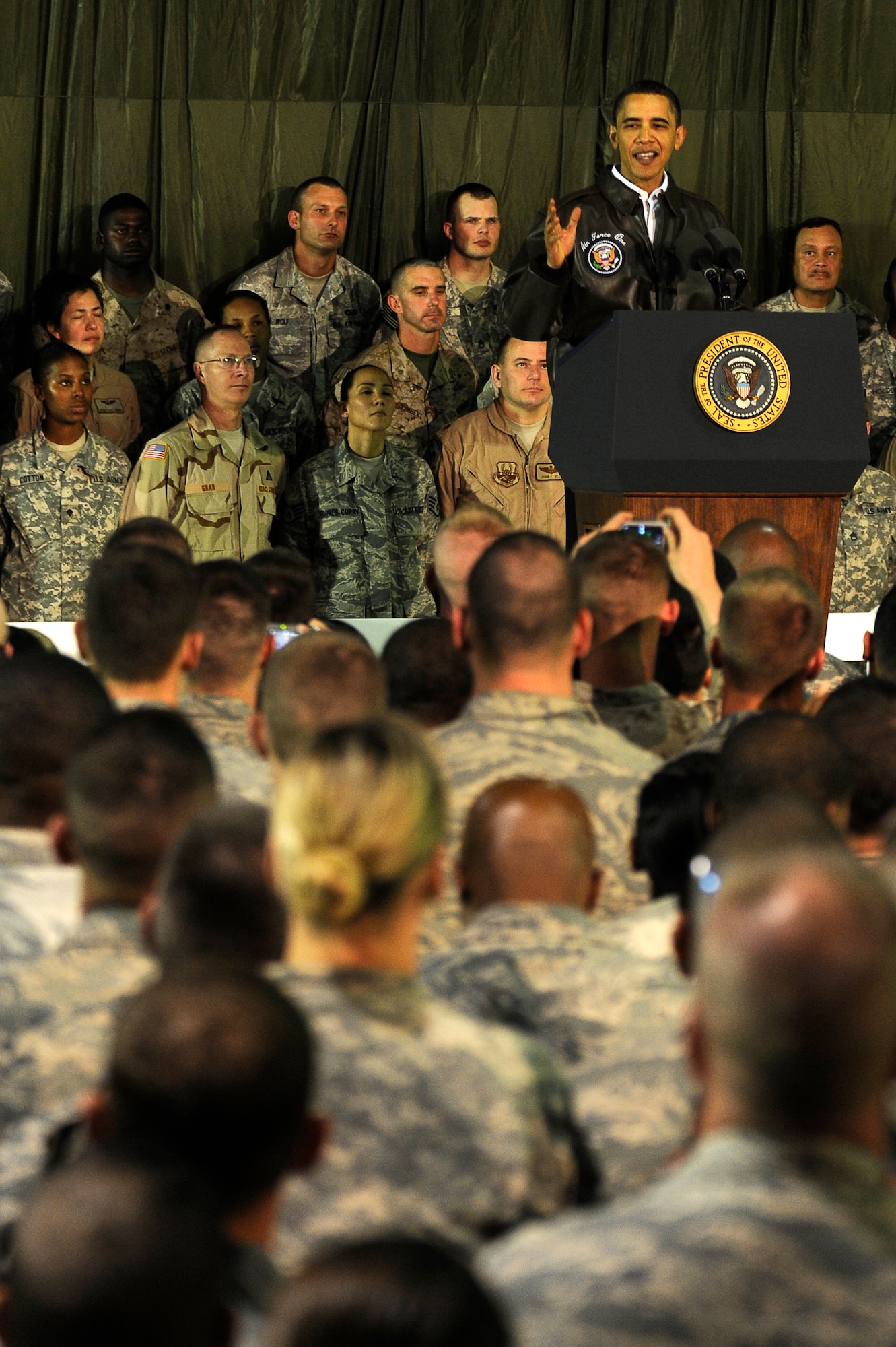 The President of the United States Barack Obama visits the troops at Bagram Airfield, Afghanistan, March 28, 2010. (U.S. Air Force photo by/ Tech. Sgt. Jeromy K. Cross/released)