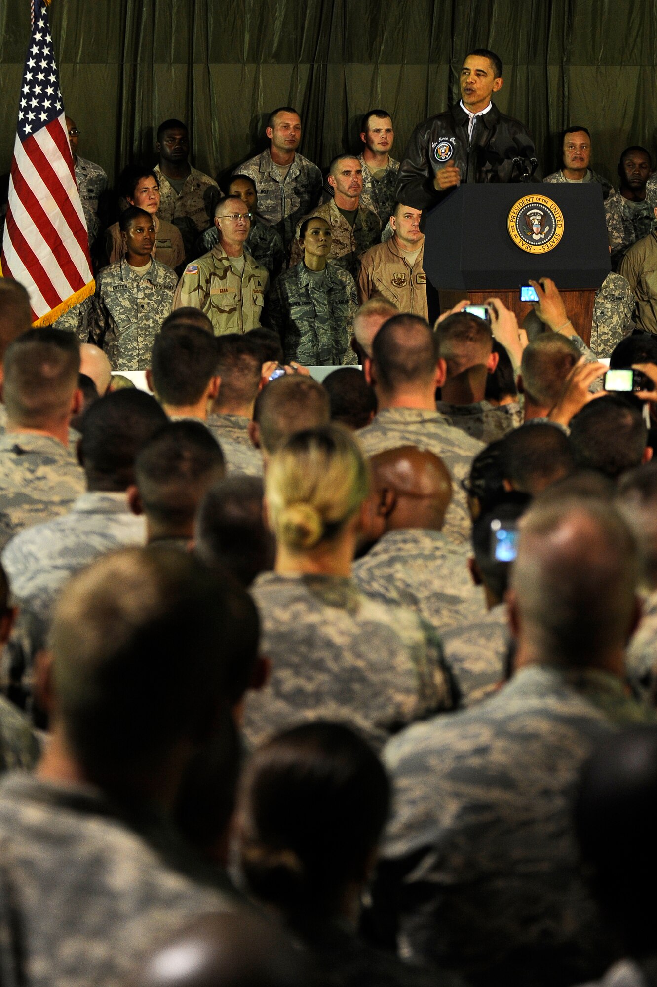 The President of the United States Barack Obama visits the troops at Bagram Airfield, Afghanistan, March 28, 2010. (U.S. Air Force photo by/ Tech. Sgt. Jeromy K. Cross/released)